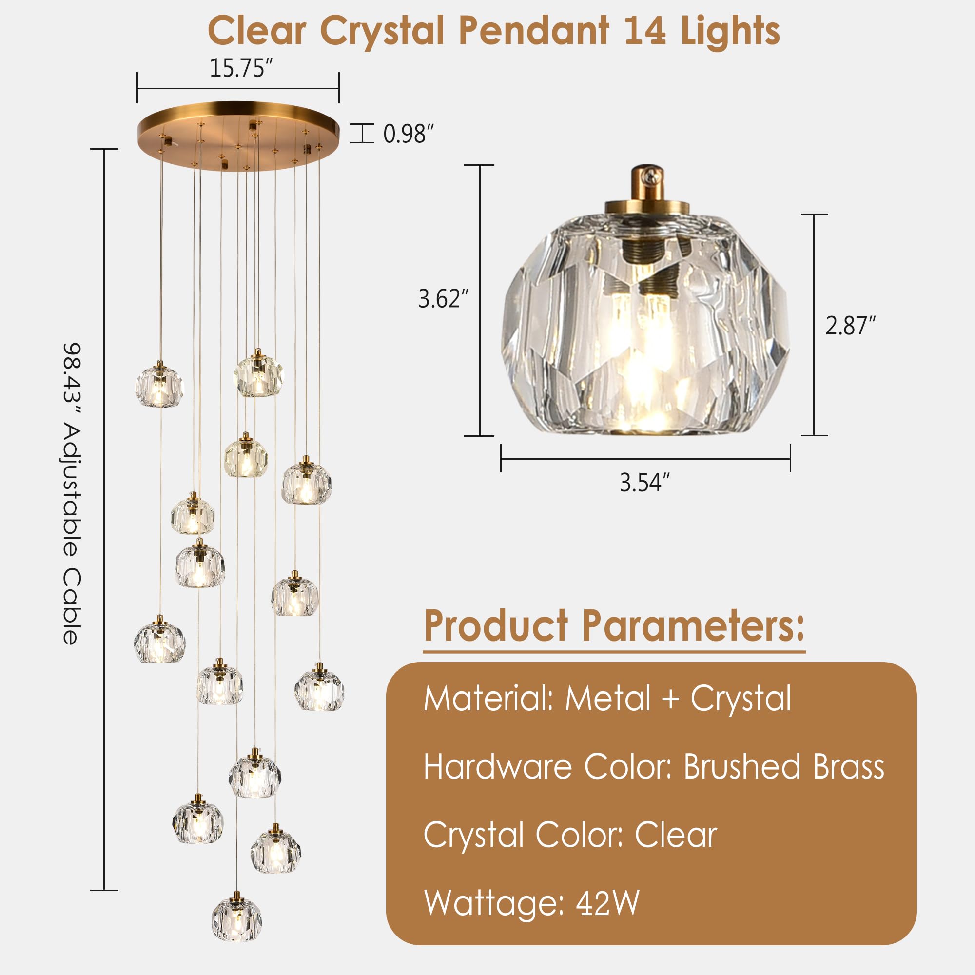 3-Light Cut Pendant Light Fixtures, 9W Brass Ceiling Pendant Lighting, Clear Prism Crystal Hanging Lamps LED Lights for Kitchen Island Dining Room