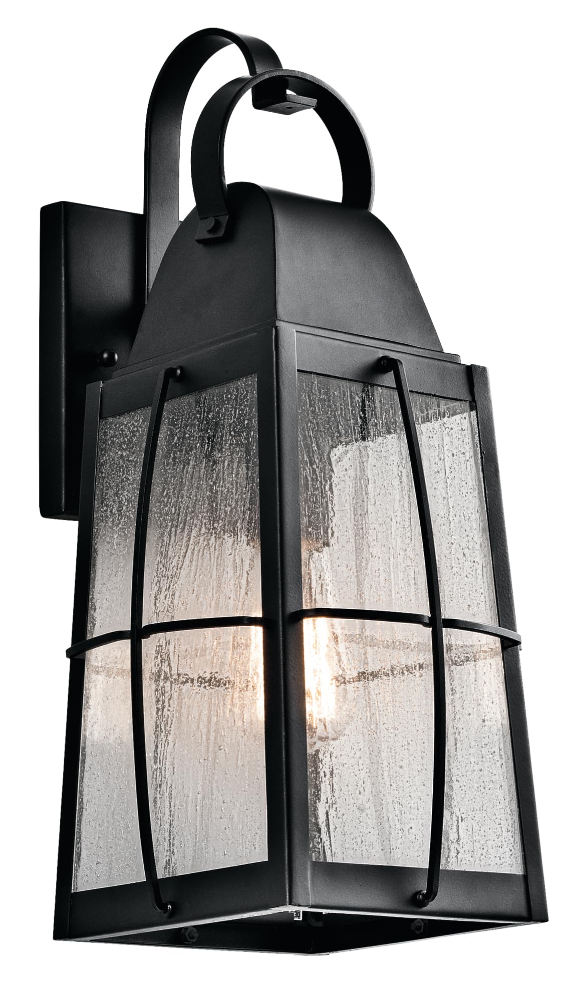 12" Outdoor Wall Light in Textured Black, 1-Light Exterior Wall Sconce Porch Light with Clear Seeded Glass, (12" H x 5.75" W), 49552BKT