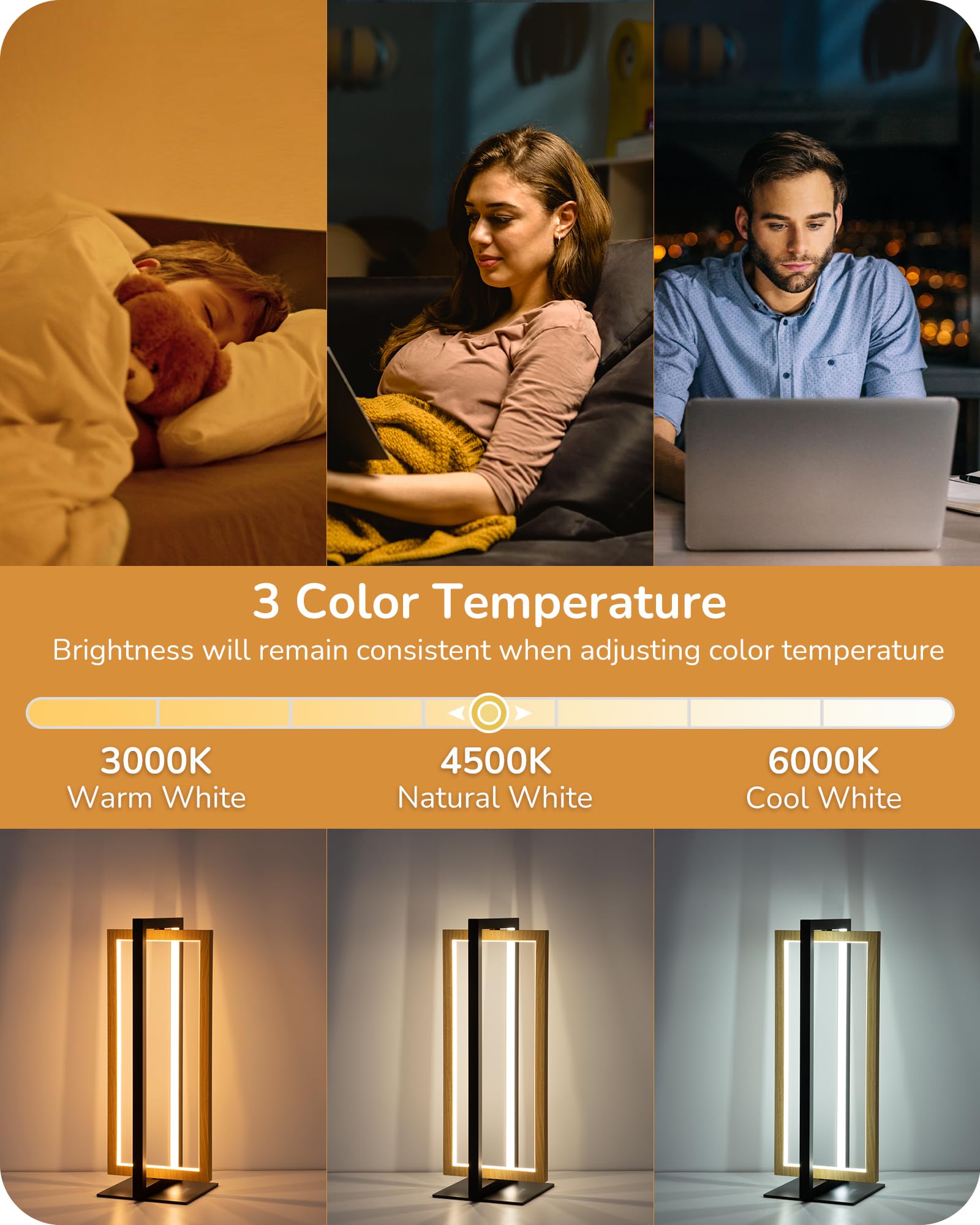 Modern LED Table Lamp, Stepless Dimmable Minimalist Bedside Lamp, MAX 750LM, 3 Color Temperature, Switch Control Nightstand Lamp for Living Room Bedroom, Angle Adjustable