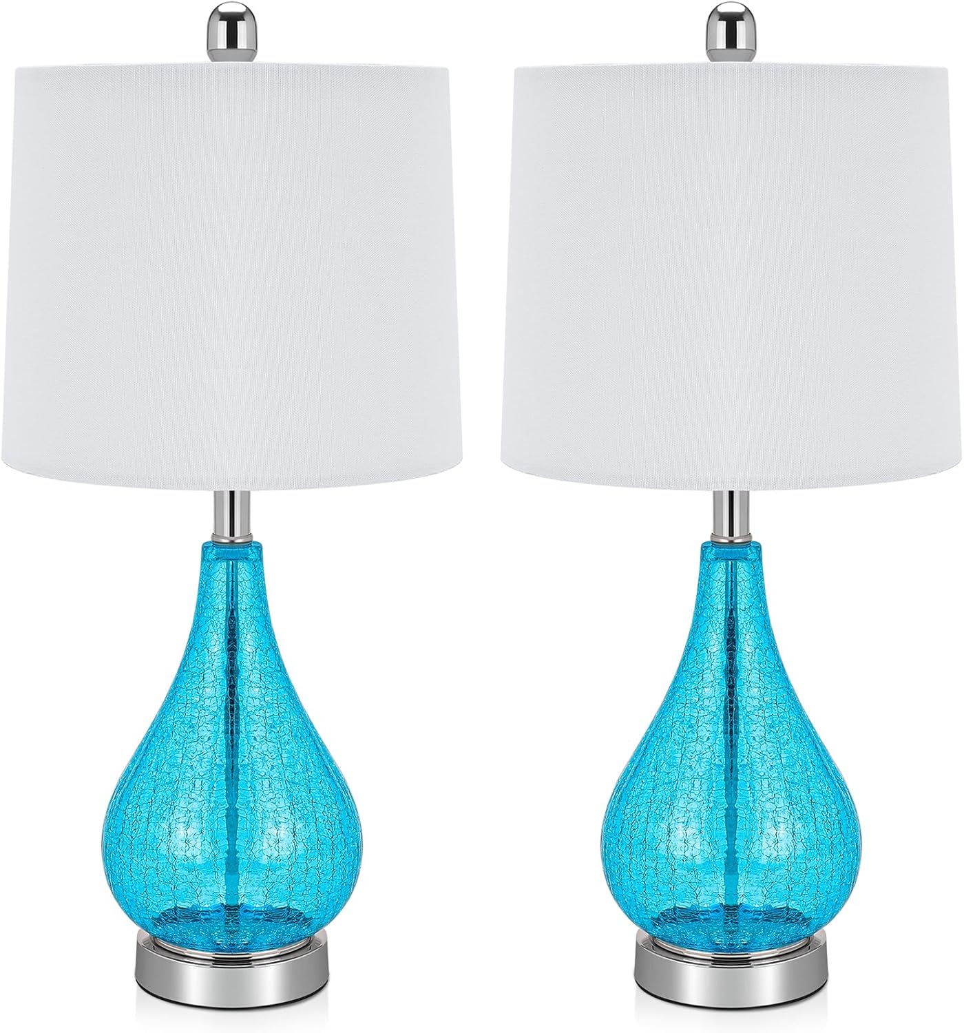 Glass Table Lamps Set of 2, Modern 23.5” Blue Cracked Glass Bedside Lamps, for Bedroom Living Room Home Office Desk Nightstand Table Lamp