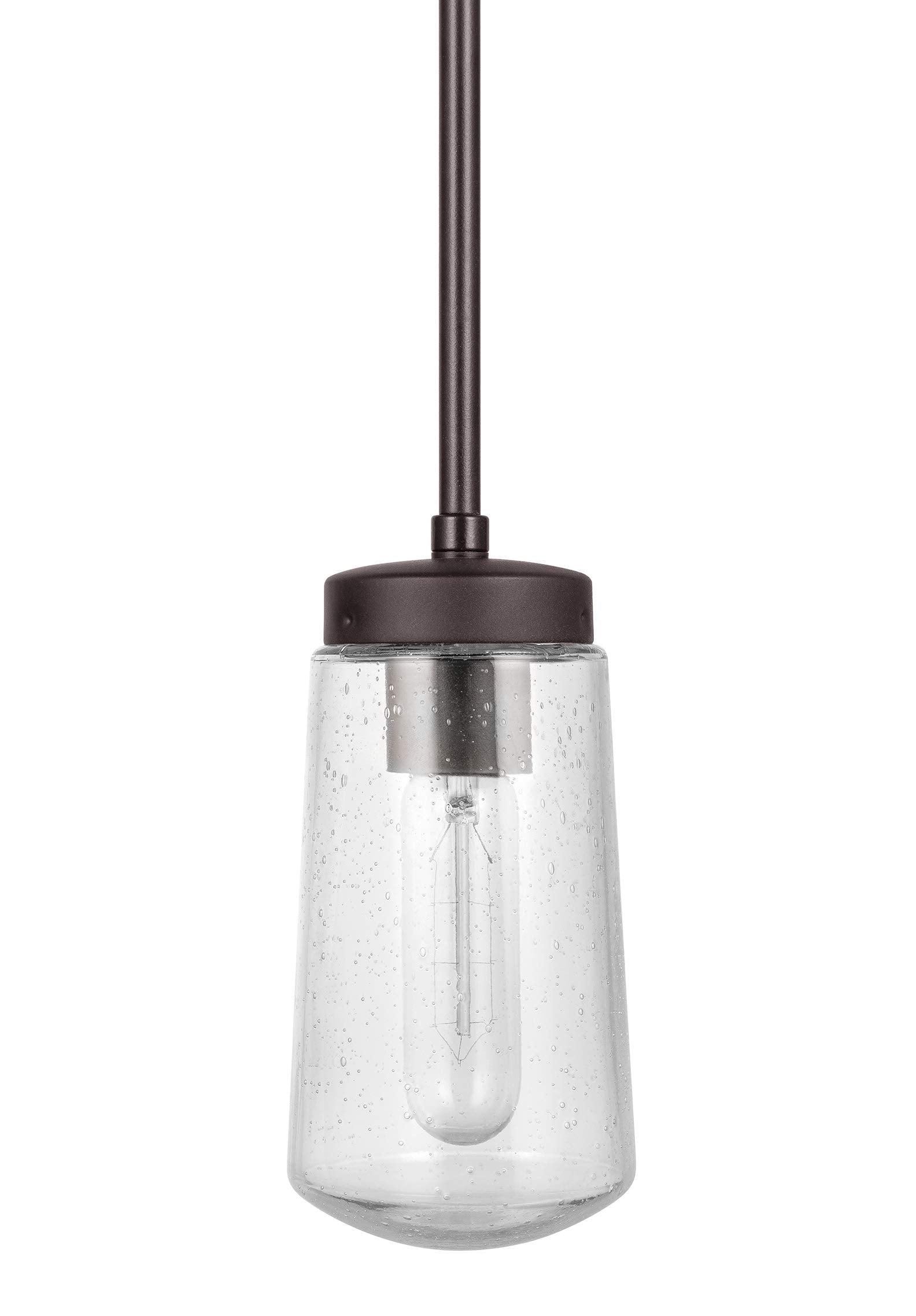 1-Light Outdoor Pendant, Matte Black, Clear Glass Shade, E26 Base Socket, Kitchen Island, Café, Ceiling Hanging Light Fixture, Modern, Vintage, Porch Light, Bulb Not Included