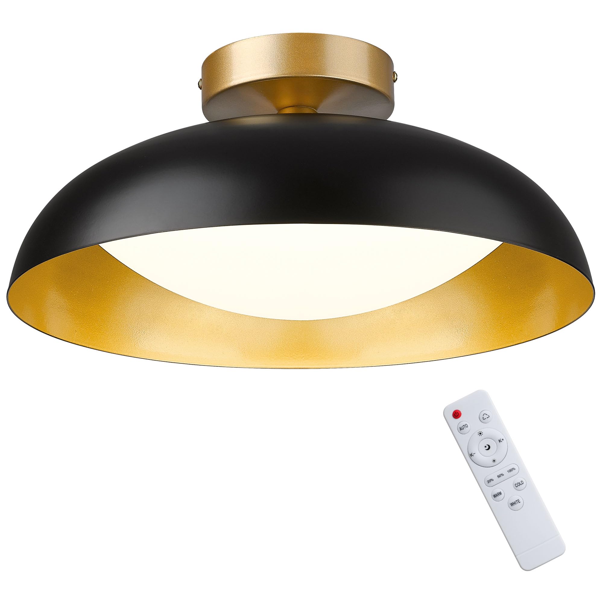 Gold Ceiling Light, 12 Inch LED Semi Flush Mount Ceiling Light Fixture, 12W/700Lm Ceiling Lights for Kitchen, Bathroom, Hallway, 3000K/4000K/6000K Adjustable, KDCL01-GD