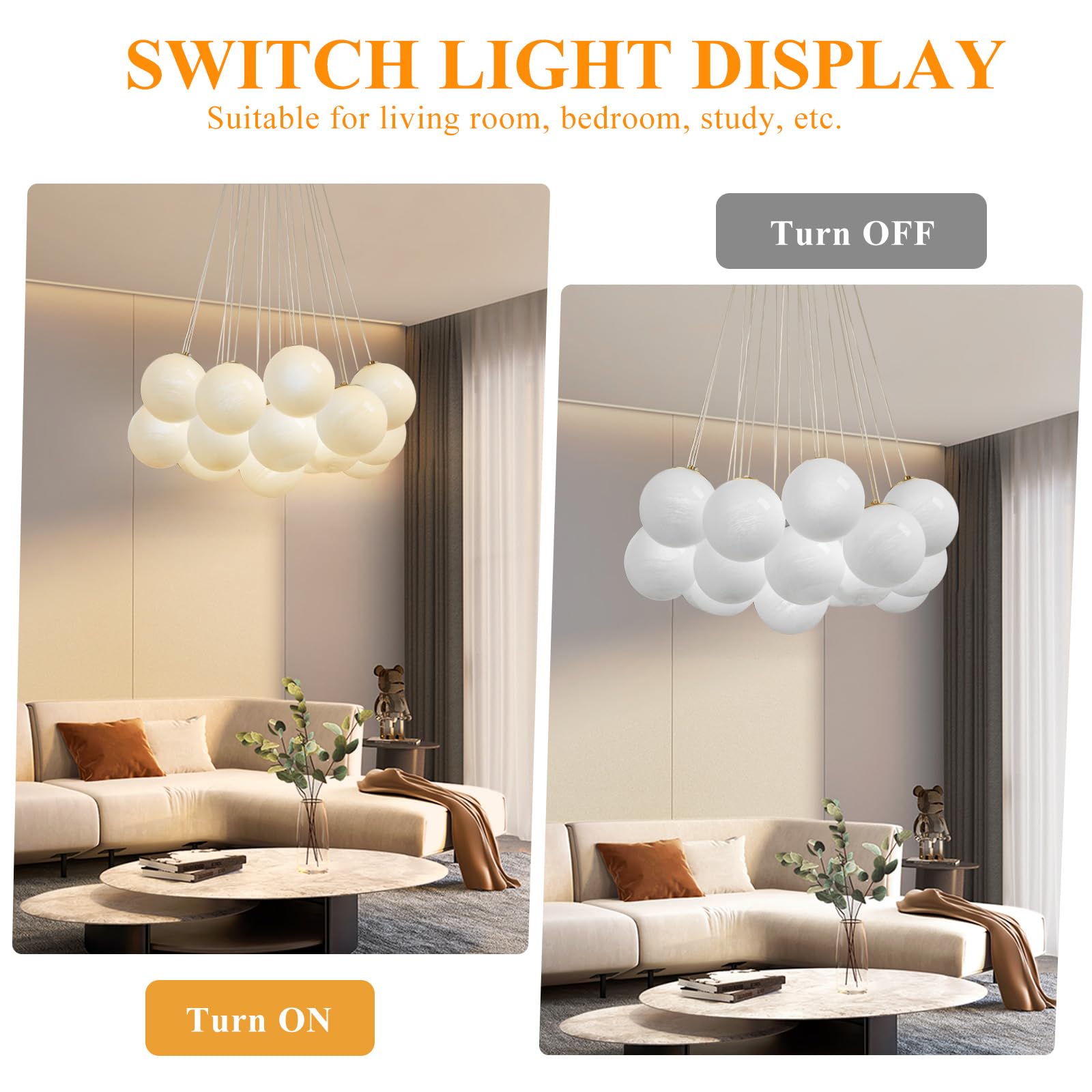 23" Bubble Globe Chandelier, 13-Light Globe Chandelier Light Fixture, Pendant Light Fixture with Milky White Glass Big Balls for Bedroom Dining Room Living Room(G9 Bulbs Included, UL Listed)