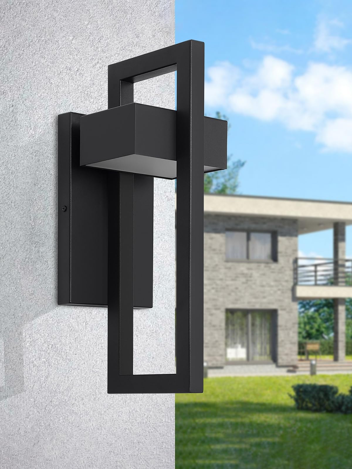 Outdoor Wall Lights Modern Exterior Lighting Fixtures, 3000K LED Integrated Outdoor Wall Sconce for Porch 2 Packs, Matte Black Outside Wall Mount Lights for Front Door House Garage Indoor