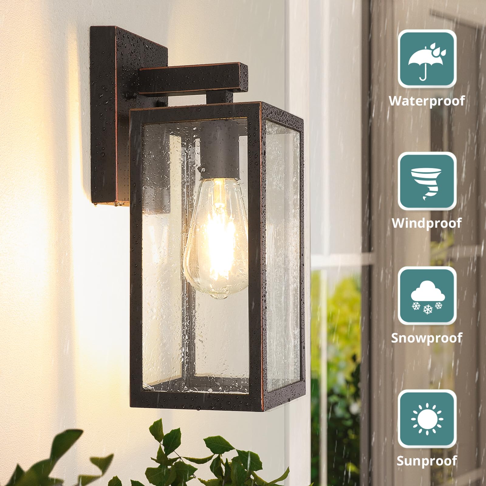 Outdoor Wall Lantern, Exterior Waterproof Wall Sconce Light Fixture, Black Anti-Rust Wall Mount Light with Clear Glass, E26 Base Wall Lamp