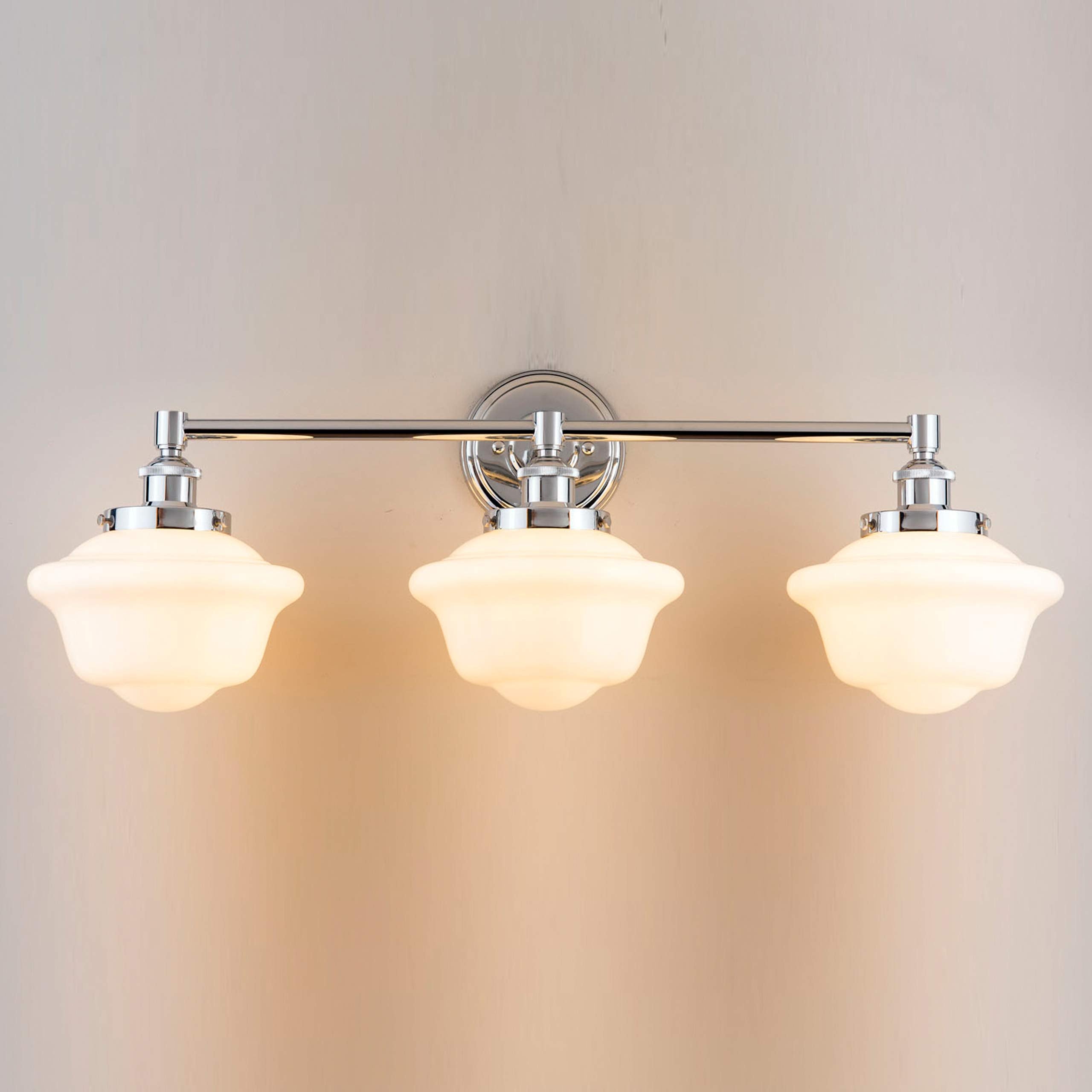 Farmhouse Brushed Nickel Bathroom Light Fixtures Over Mirror 2-Light Bathroom Vanity Light Fixture Milk Glass Shades Modern Vanity Lights, UL Listed