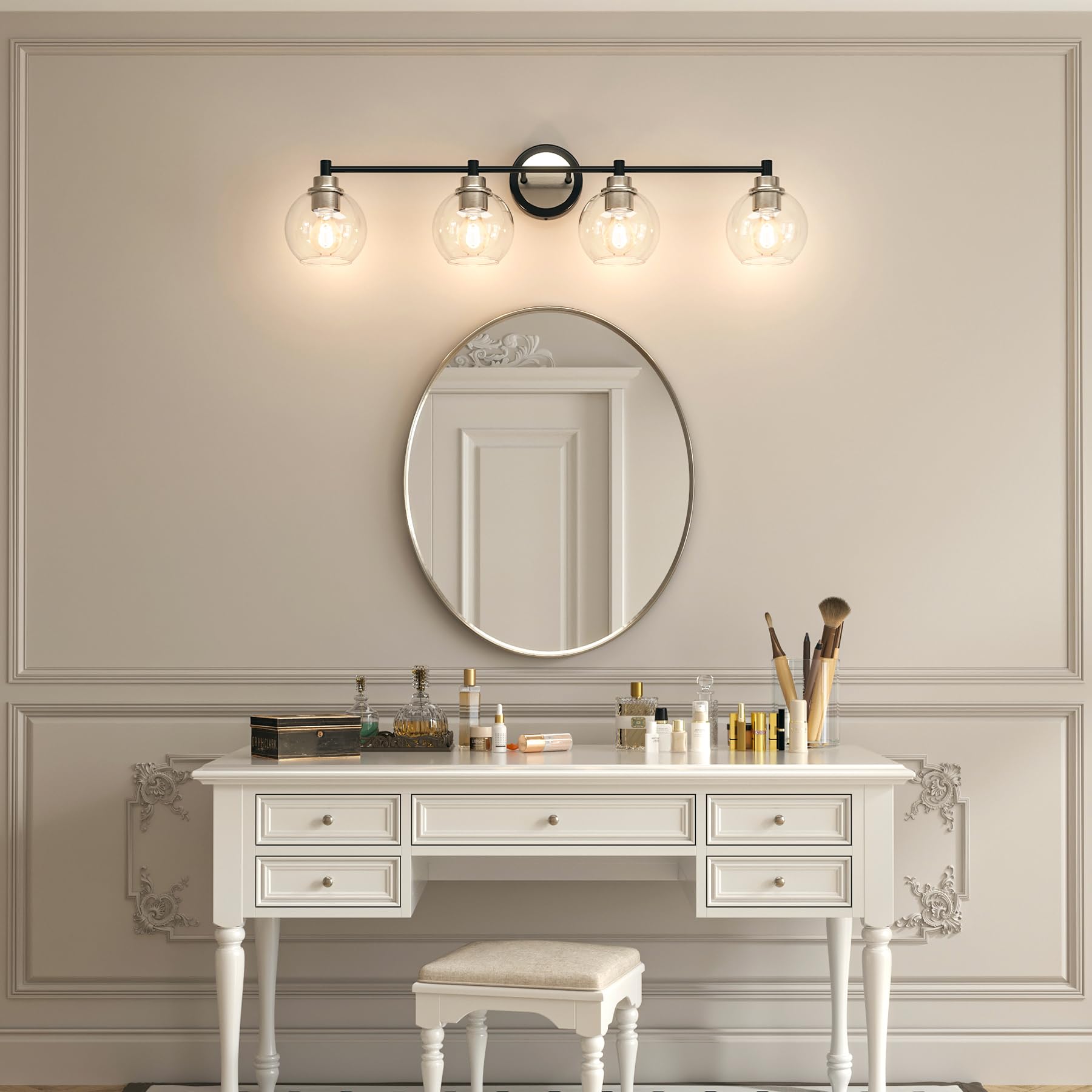 Bathroom Light Fixtures, 2-Light Bathroom Vanity Light with Globe Glass Shades E26 Sockets, Bathroom Lights Over Mirror for Bedroom Hallway Living Room, Gold Finish