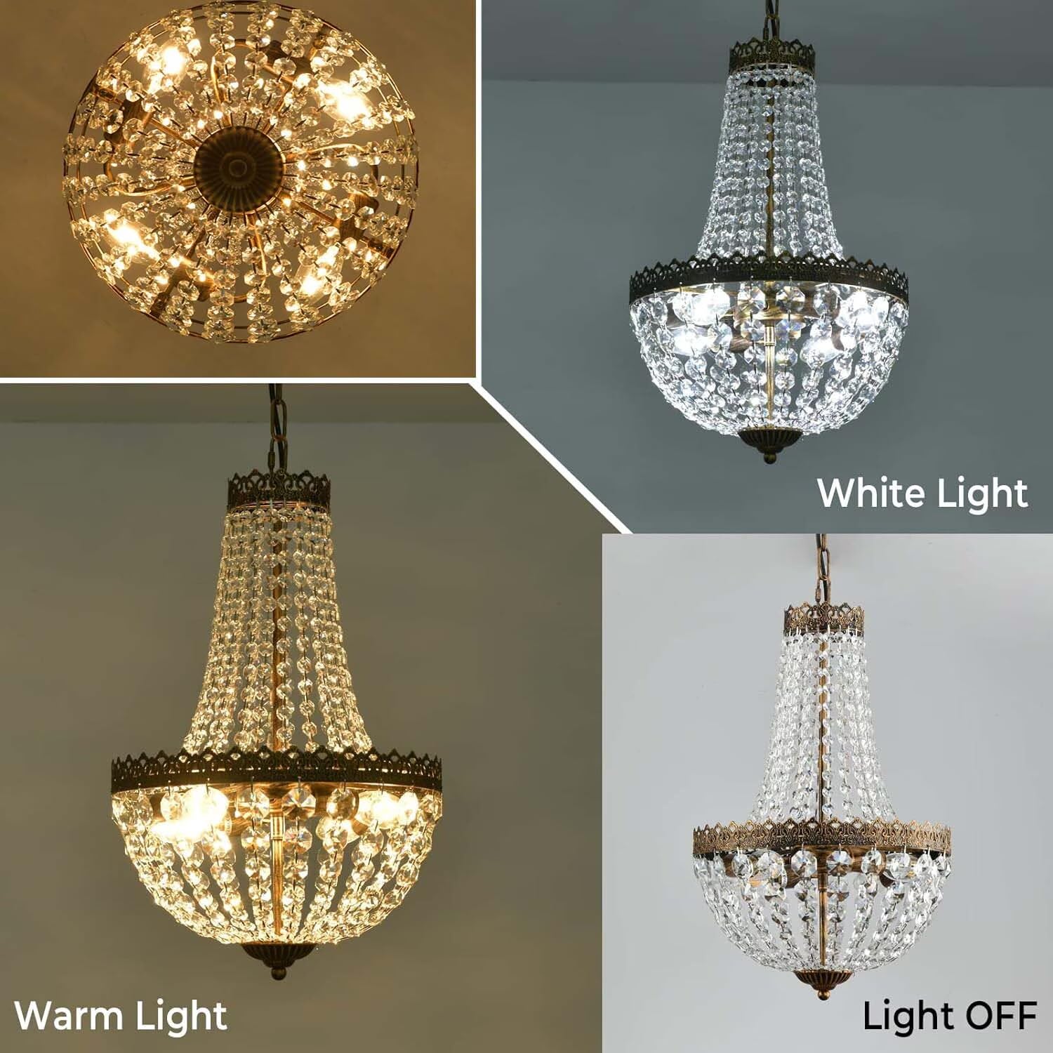 4 Lights French Empire Mini Crystal Chandelier Farmhouse Pendant Lighting, Bronze Finish Ceiling Light Fixture for Dining Room Bedroom Foyer Living Room, W12.6 x H19.7