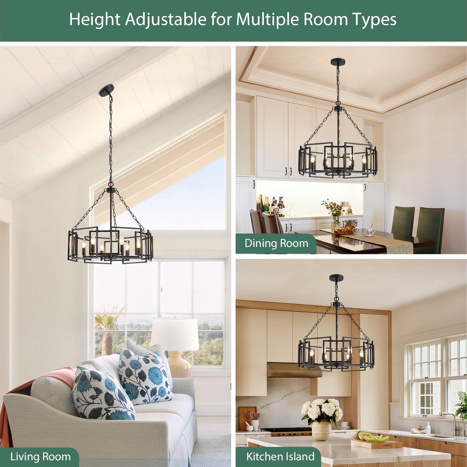 Gold Chandelier 5-Light Modern Kitchen Island Lighting Fixtures, Farmhouse Pendant Light 20 inches Retro Height Adjustable Ceiling Light for Dining Room, Bedroom, Living Room,Foyer