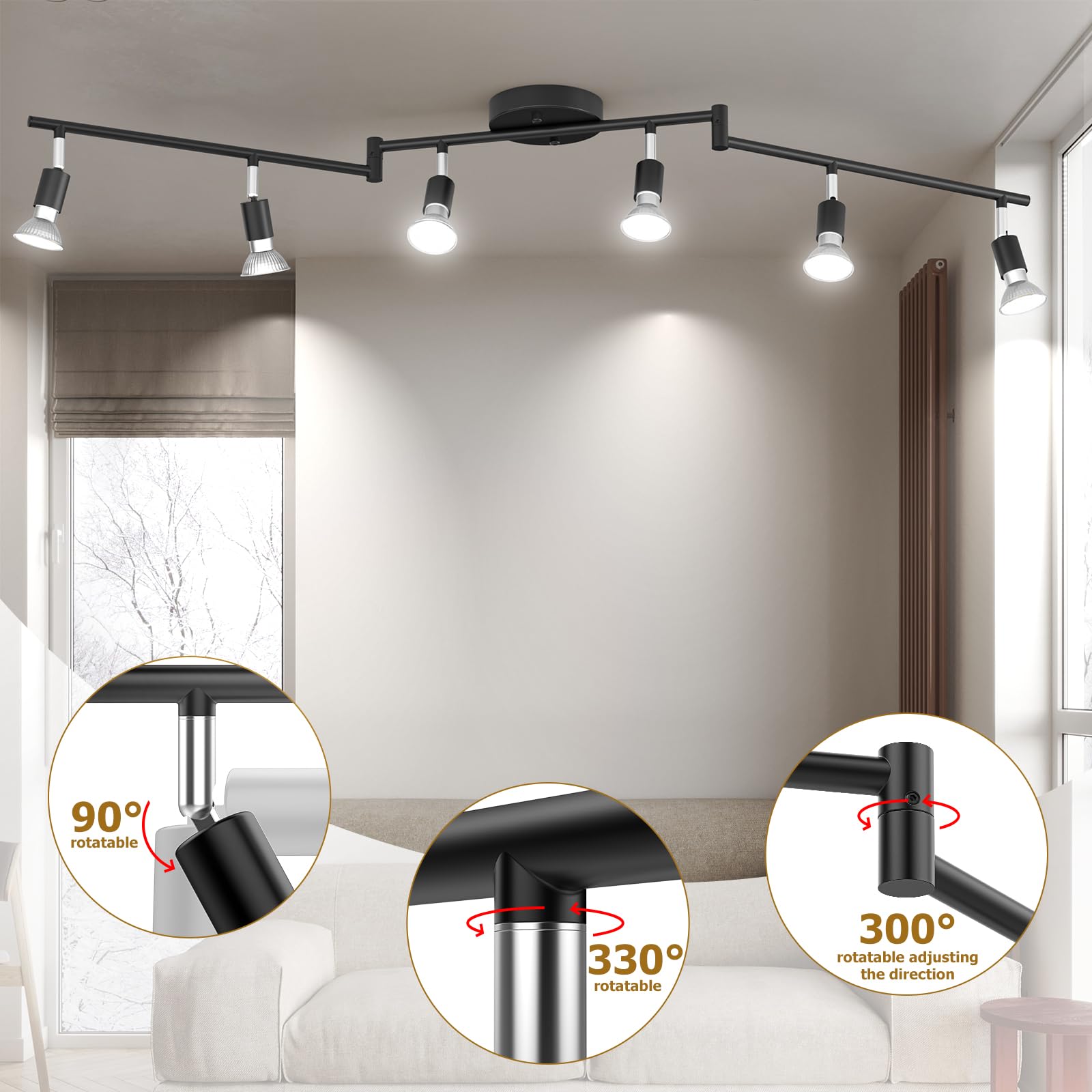 Track Lighting Kit, 4 Head Foldable Ceiling Spot Light with GU10 Socket for Kitchen Hallyway Bedroom Fixture Directional Accent Lamp