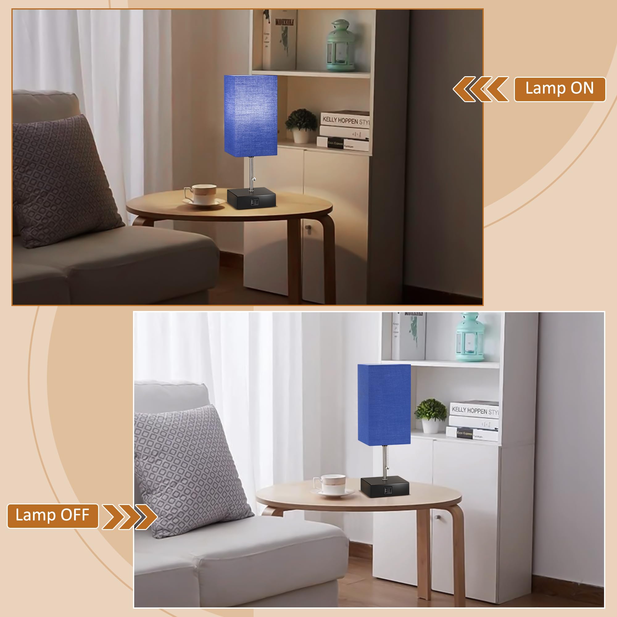 3 Color Temperature Bedside Lamp with USB C and USB A Ports Grey Table Lamps for Bedroom Nightstand Small Lamps Bed Lamp Desk Lamps by Pull Chain (Bulb Included)