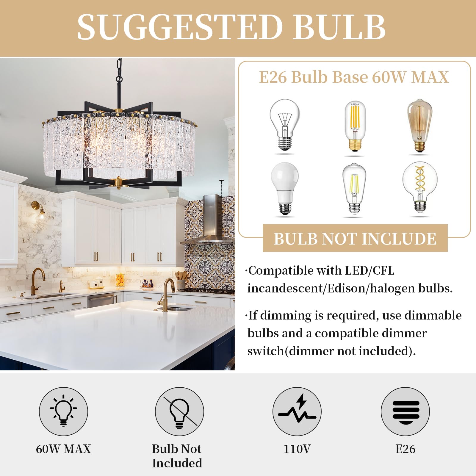 Gold Crystal Chandelier Industrial Pendant Light 11.81 inch Square 4 Lights Modern Vintage Semi Flush Mount Ceiling Light Fixture for Kitchen Island Dining Room Living Room Bedroom