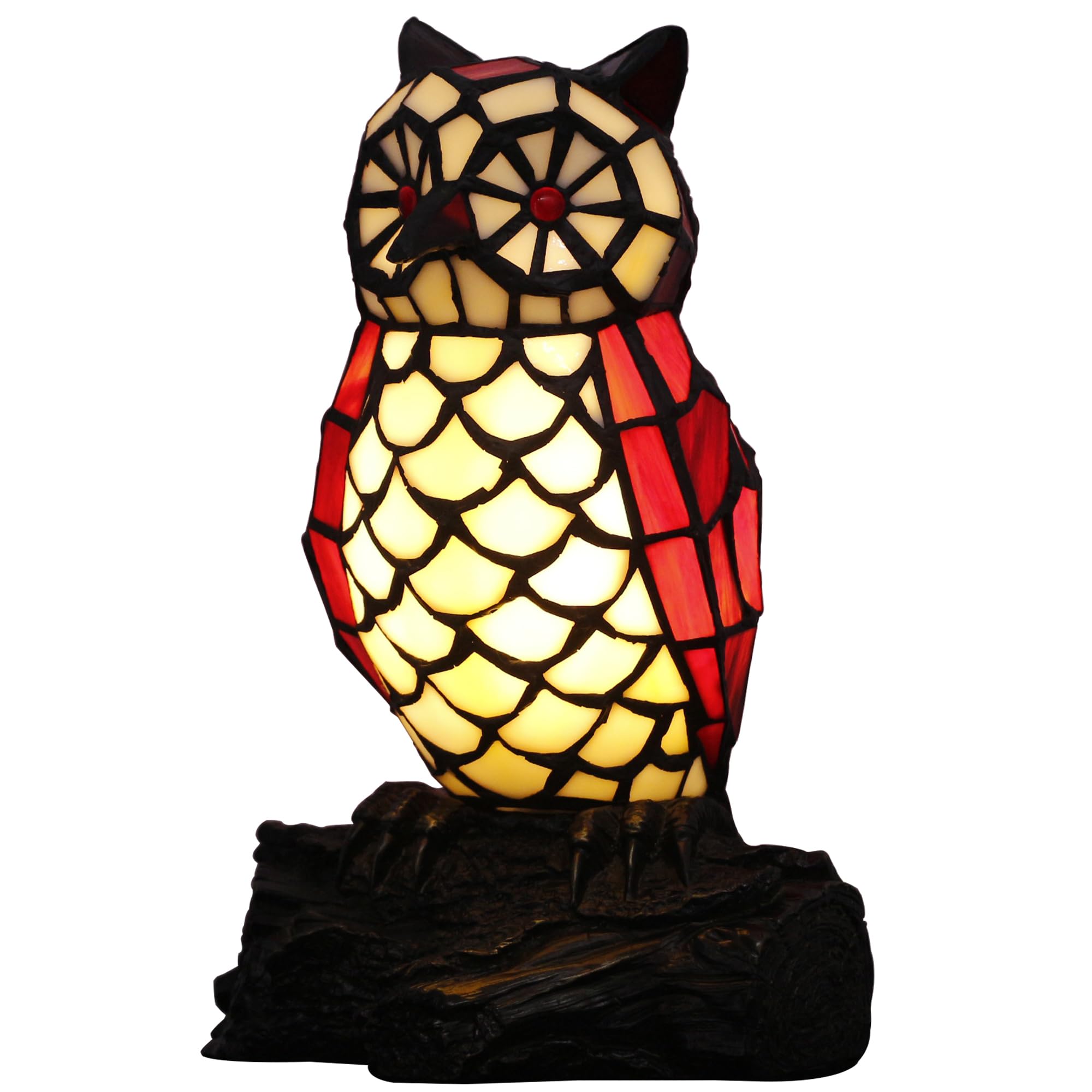 Small Tiffany Lamp Stained Glass Animal Table Lamp Mini Accent Desk Night Light (Blue Purple Owl)