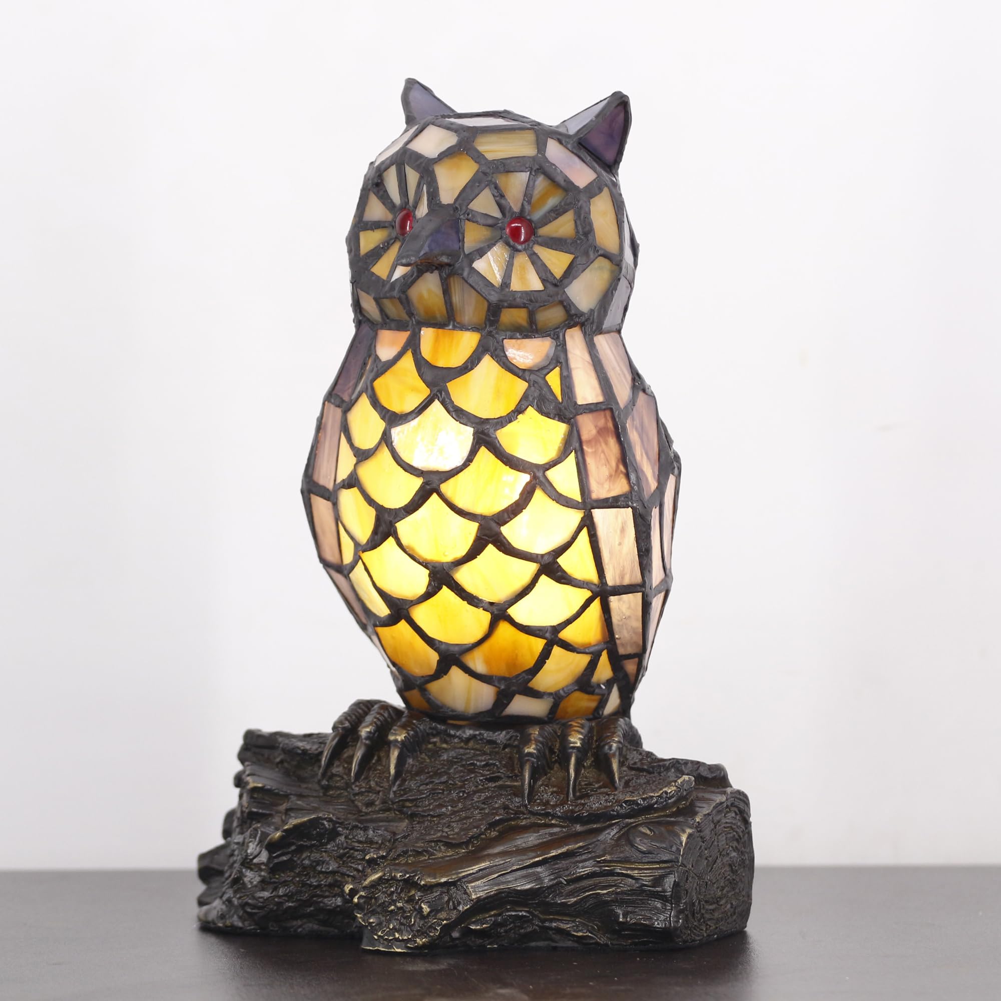 Small Tiffany Lamp Stained Glass Animal Table Lamp Mini Accent Desk Night Light (Blue Purple Owl)