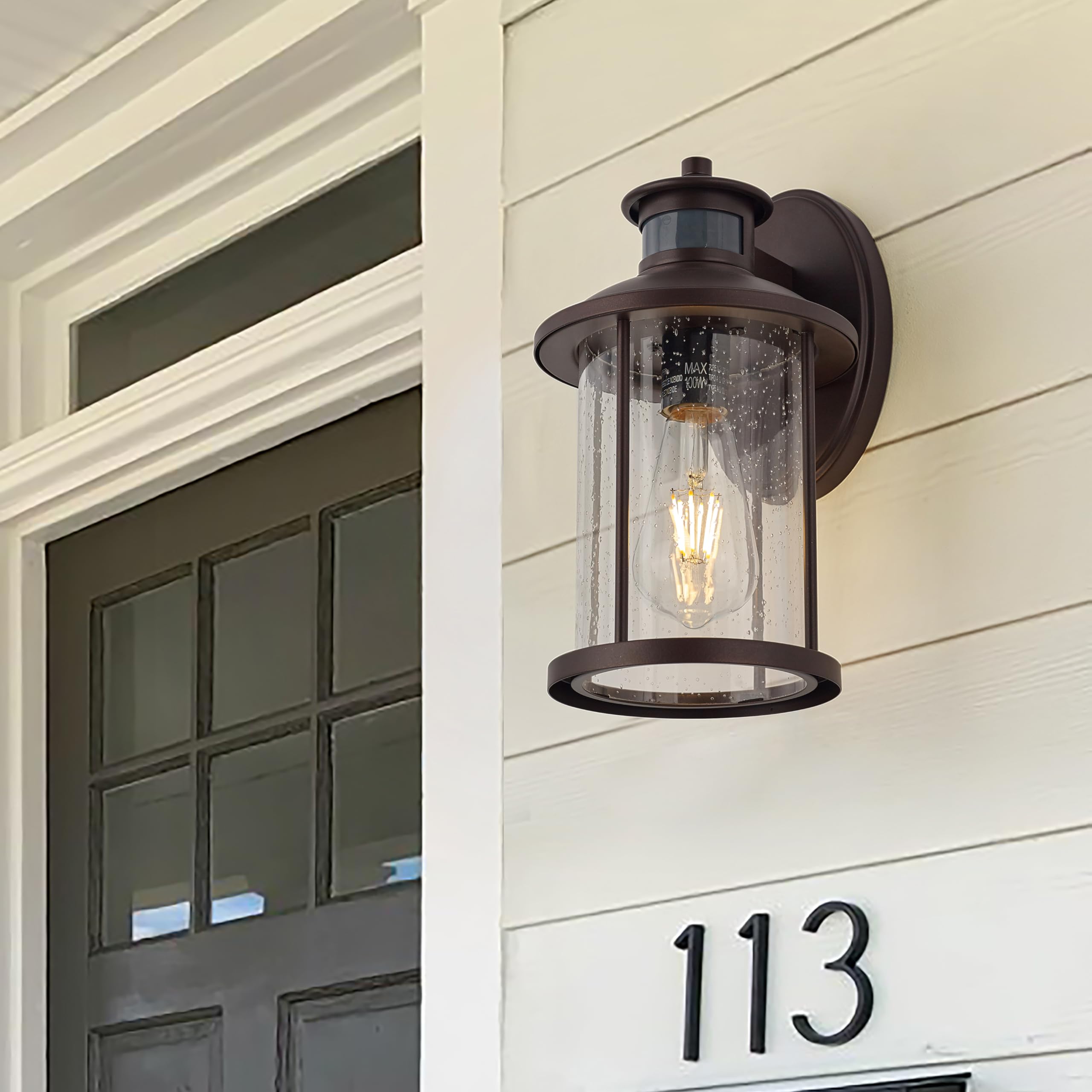 Oil Rubbed Bronze Outdoor Light Sconces Wall Mount, Clear Seedy Glass Large Exterior Porch Wall Lantern, 12.5" Outside Lights for House, Front Porch, Patio, Backyard