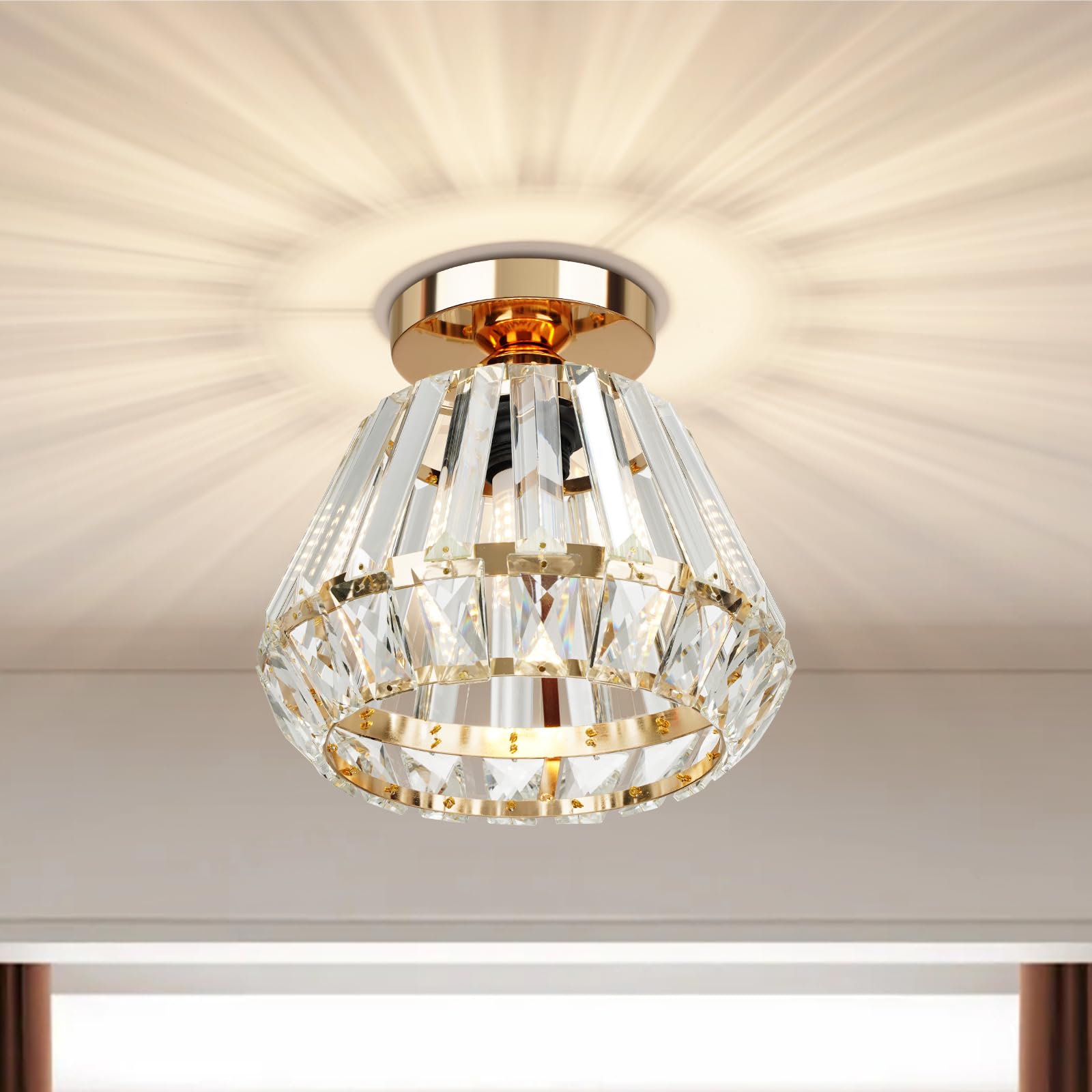 HOME Industrial Semi Flush Mount Ceiling Light Fixture Modern Mini Crystal Light Fixture E26 Small Chandelier for Hallway Porch Entryway Foyer Bathroom Black