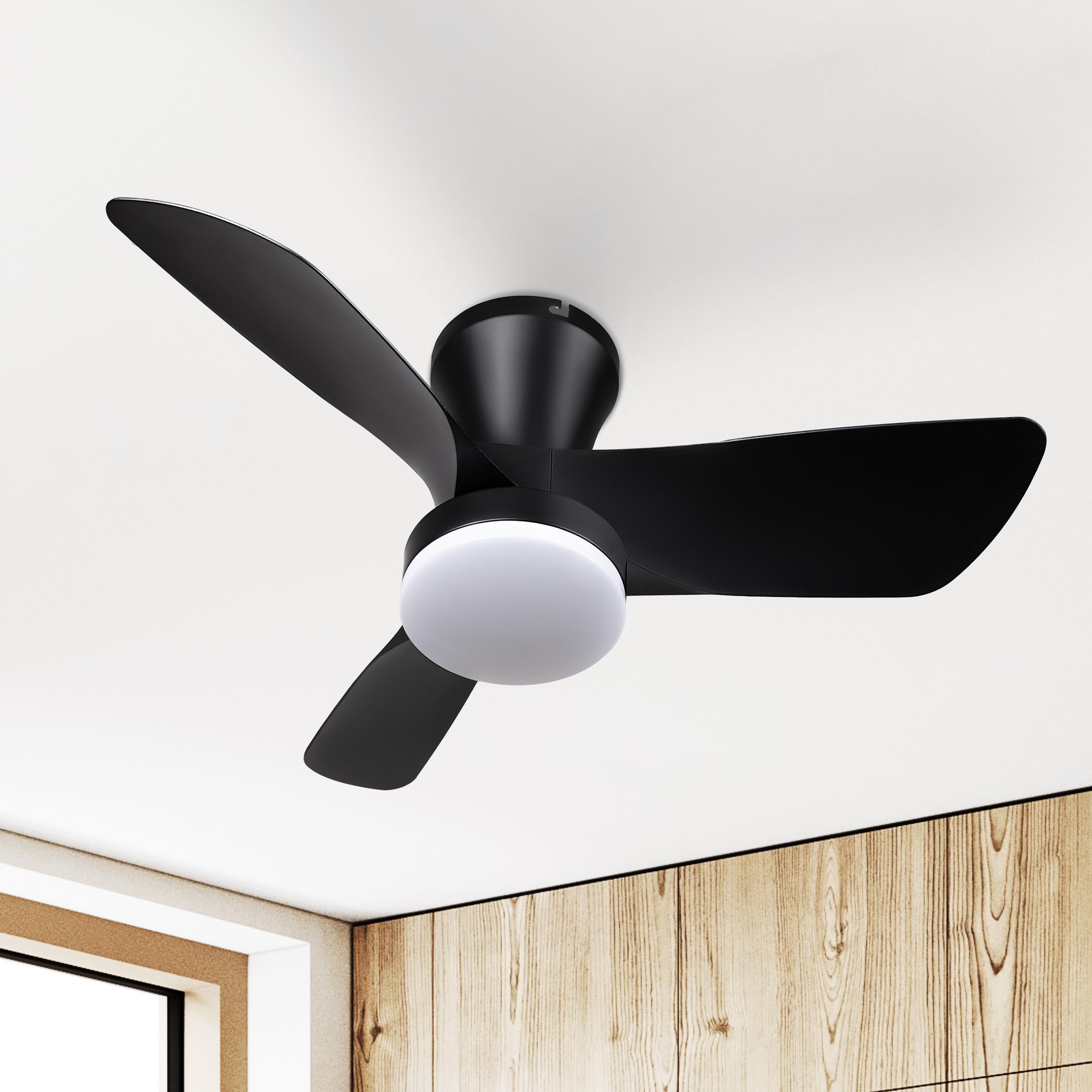 Ceiling Fans with Lights and Remote, 30 inch Low Profile Ceiling Fan with Light, Modern Flush Mount Ceiling Fan for Bedroom/Kitchen/Dining Room/Patio, 6 Wind Speeds, Dimmable, White