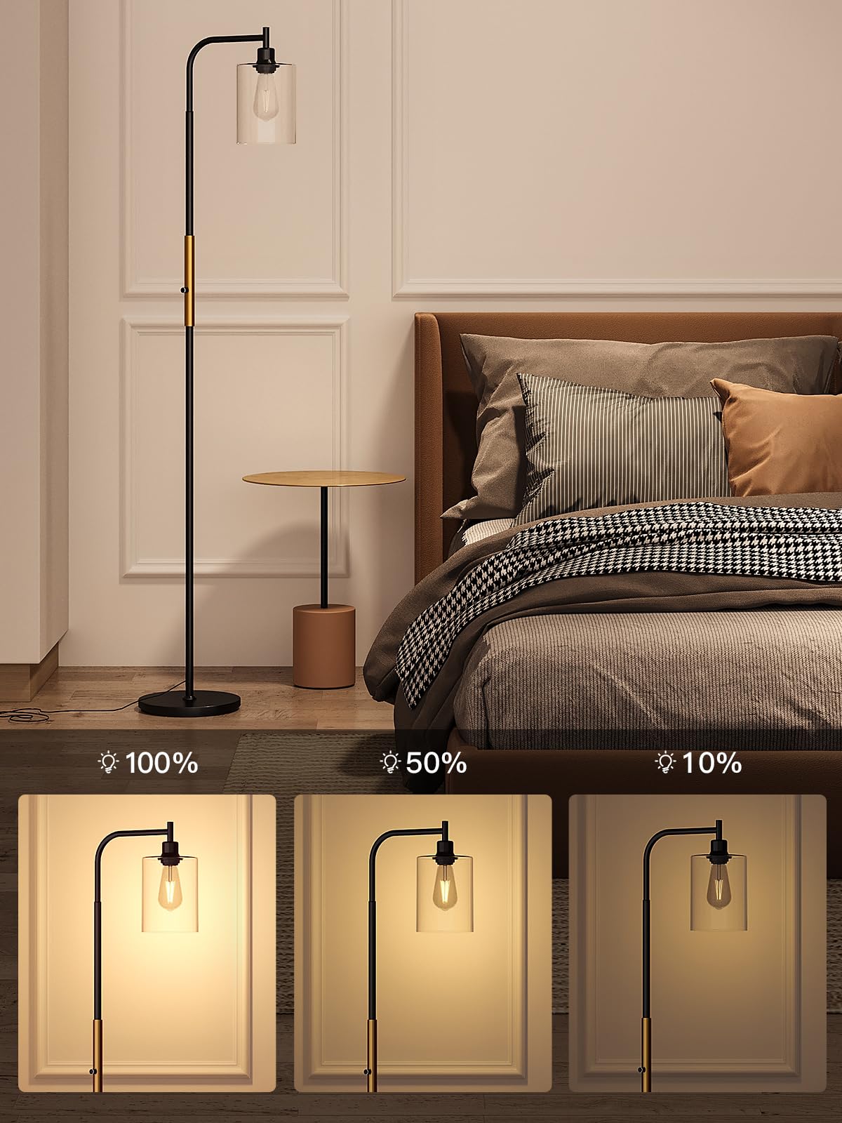 Floor Lamps for Living Room Bright Lighting with Glass lampshade, Modern Bright Floor Lamp with LED Bulbs Industrial Standing lamp for beroom, Tall Pole Lamps Office - Black