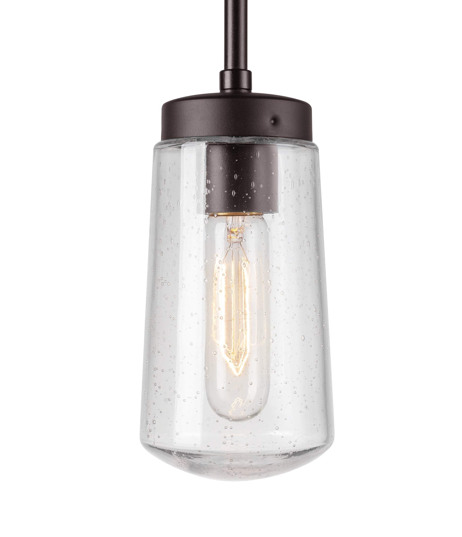 1-Light Outdoor Pendant, Matte Black, Clear Glass Shade, E26 Base Socket, Kitchen Island, Café, Ceiling Hanging Light Fixture, Modern, Vintage, Porch Light, Bulb Not Included