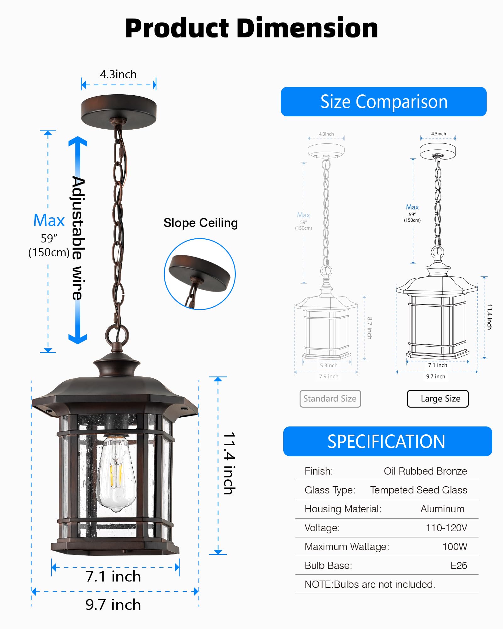 Outdoor Pendant Light, Brown Outdoor Chandelier Sconce, Oil Rubbed Bronze Porch Lights Outdoor Ceiling, Waterproof Hanging Outdoor Lights for House, Patio, Garden, Anti-Rust, 100% Aluminum