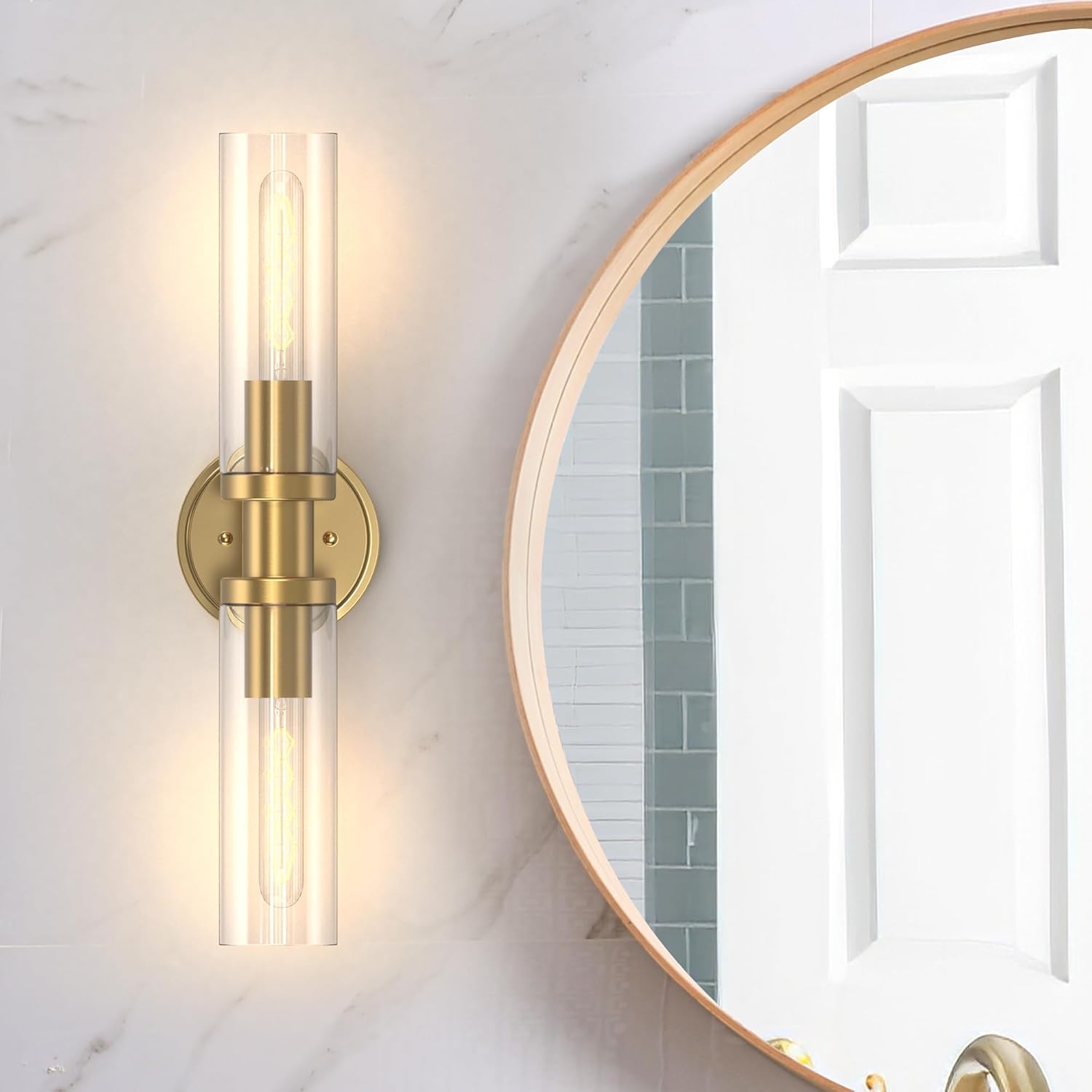 Bathroom Light Fixtures 2-Light Black & Gold, Bathroom Vanity Lights Over Mirror, Wall Sconces, Industrial Bathroom Lighting, Modern Brushed Brass Vanity Lighting Fixtures w/Glass Shades