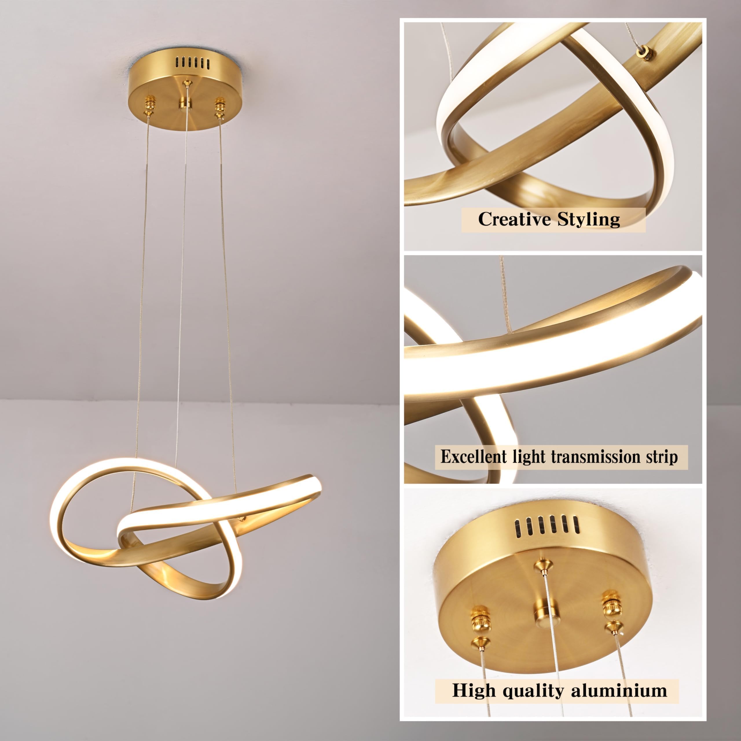 Modern LED Chandelier Contemporary Pendant Lighting Ring Light Fixture Gold with 4000K and 59in Height Adjustable Hanging Lamp for Kitchen Island Hallway Foyer Closet Corridor