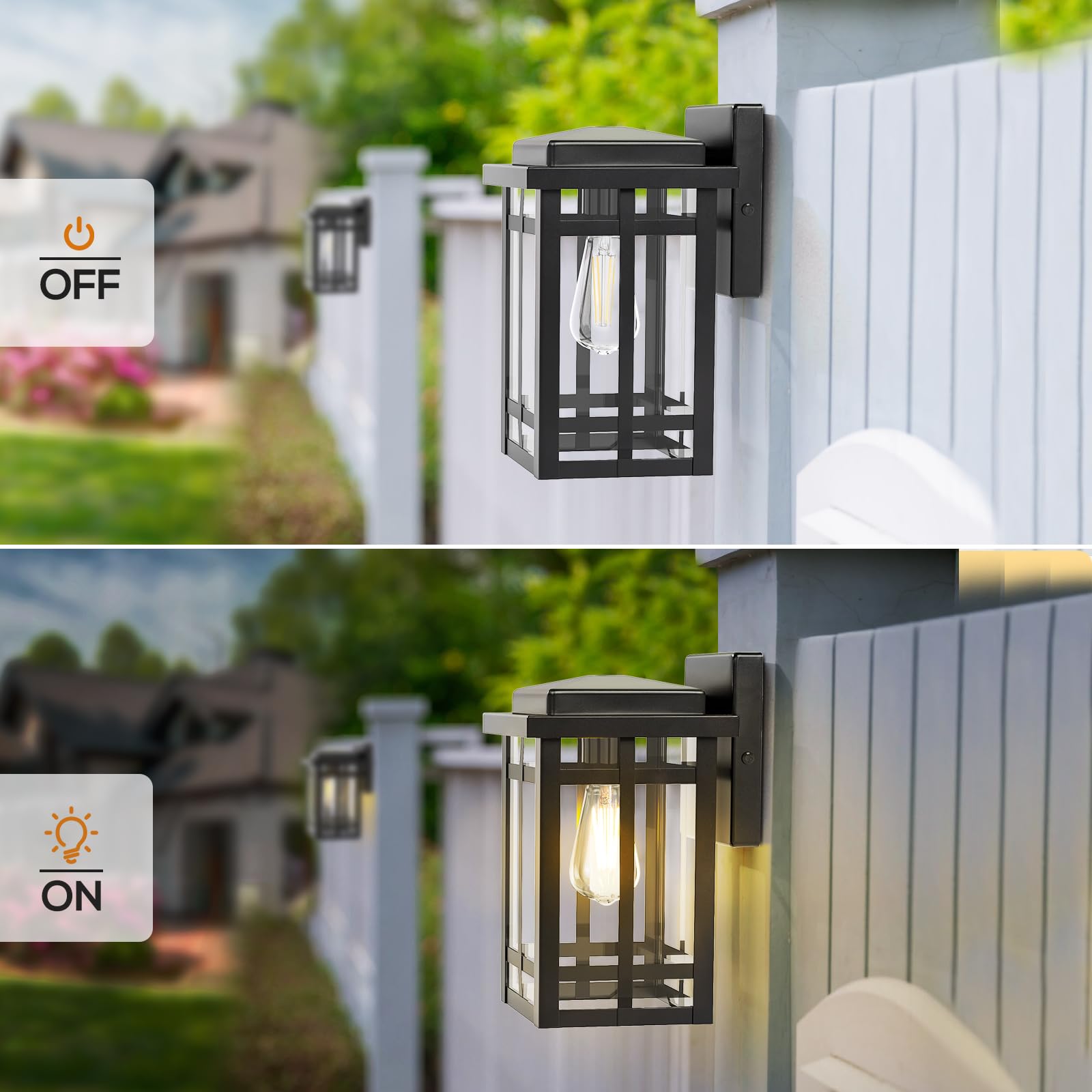 Outdoor Wall Light Fixtures 9.76'', Waterproof Porch Lights Wall Lanterns, Exterior Modern Matte Black Wall Mount Lighting, Anti-Rust E26 Socket Wall Scones for Front Door Garage, 2 Pack