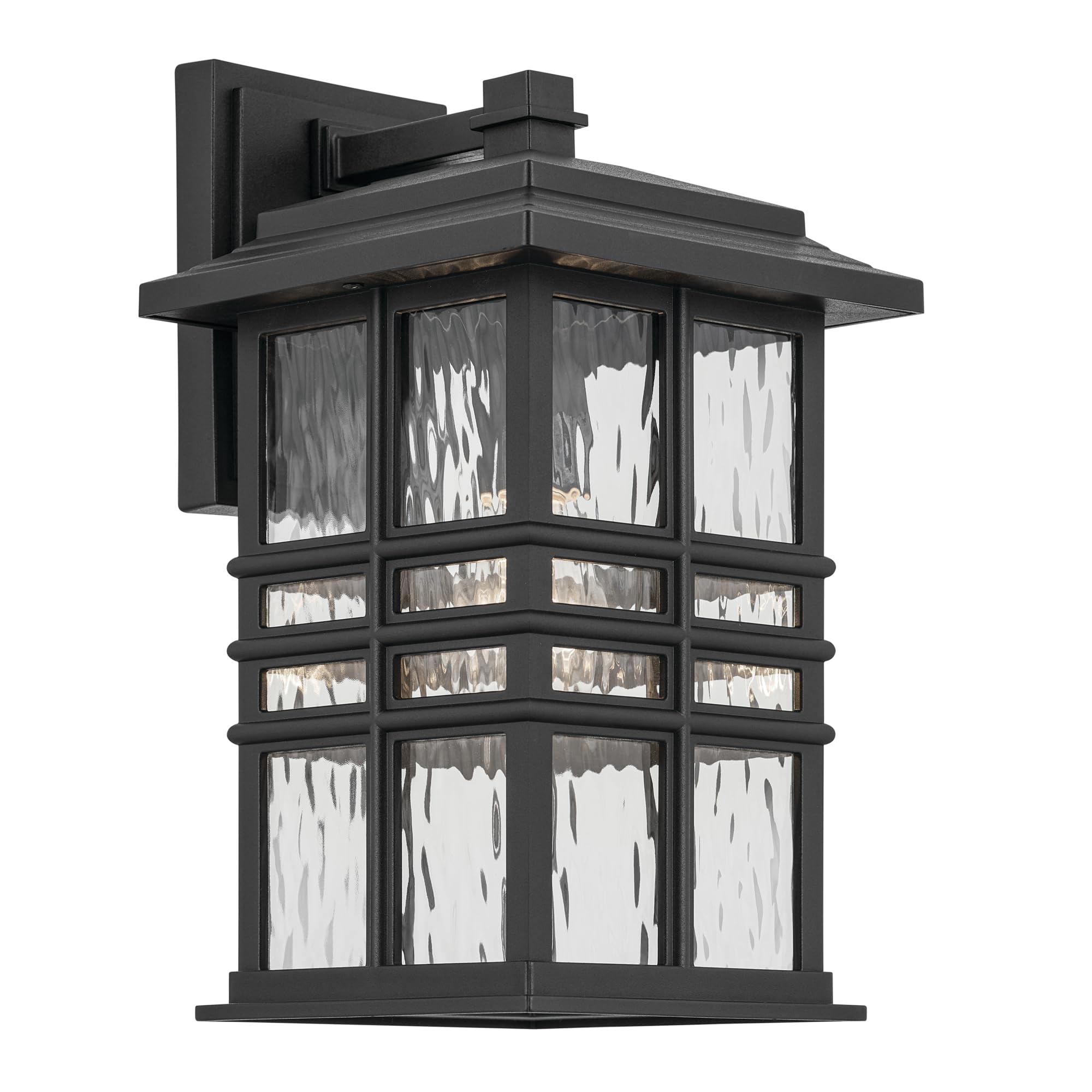 Square 12" Outdoor Wall Light in White, 1-Light Exterior Wall Sconce with Clear Hammered Glass, (12" H x 6.5" W), 49829WH