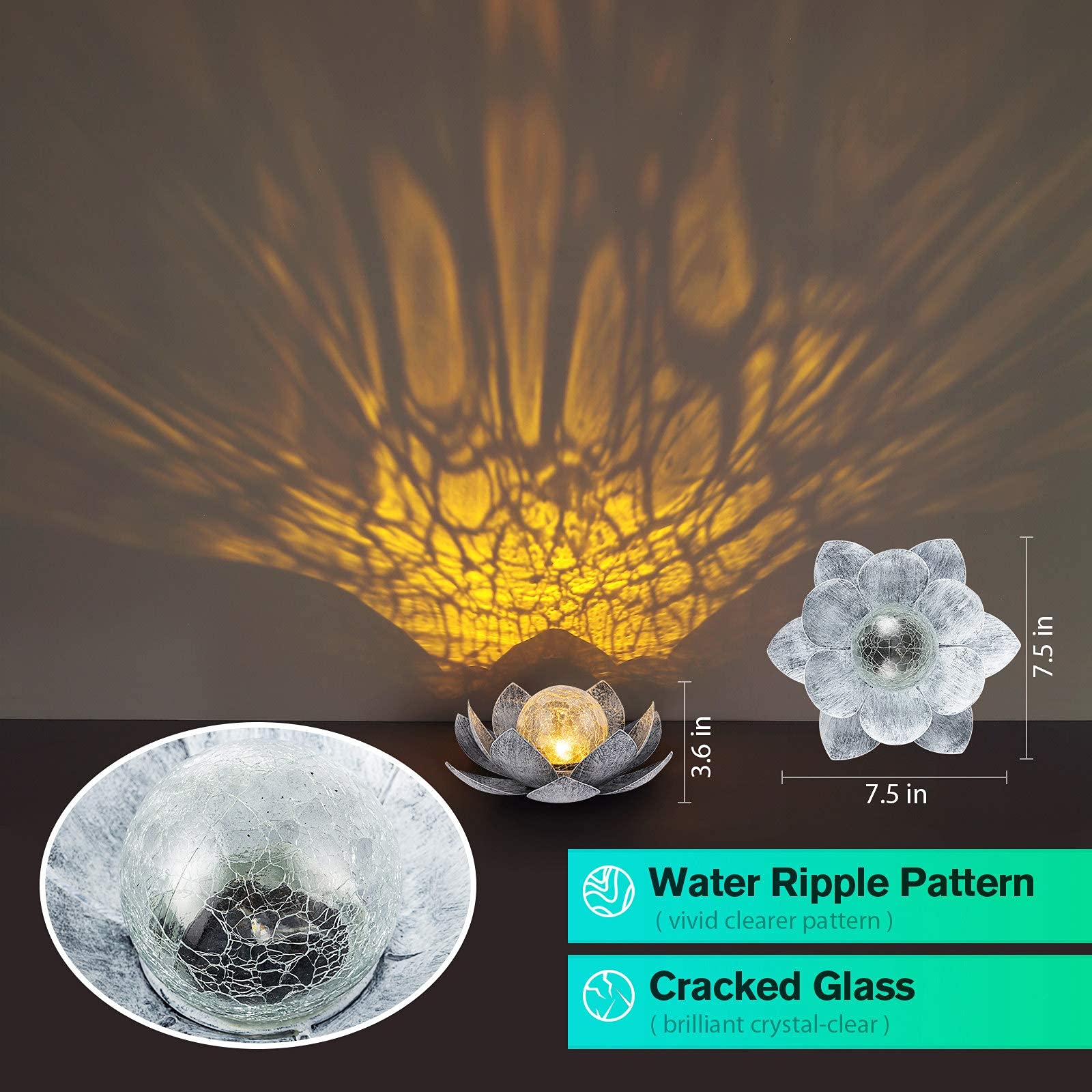 Solar Light Outdoor Waterproof Garden Light Metal Glass Decorative LED Lotus Flower Table Lamp