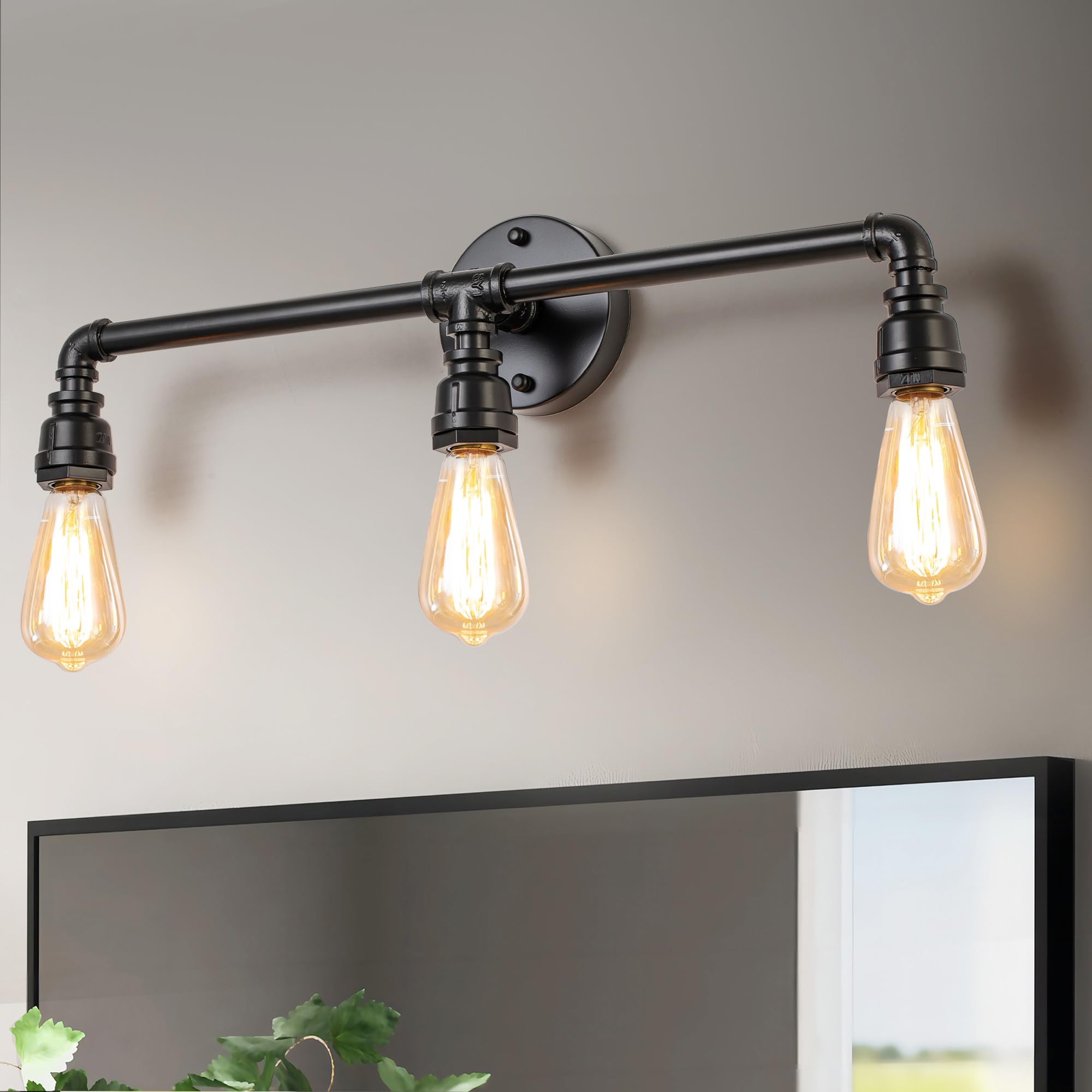 3 Lights Bathroom Vanity Lights, Industrial Black Antique Water Pipe Steampunk Wall Lamp Light Fixtures