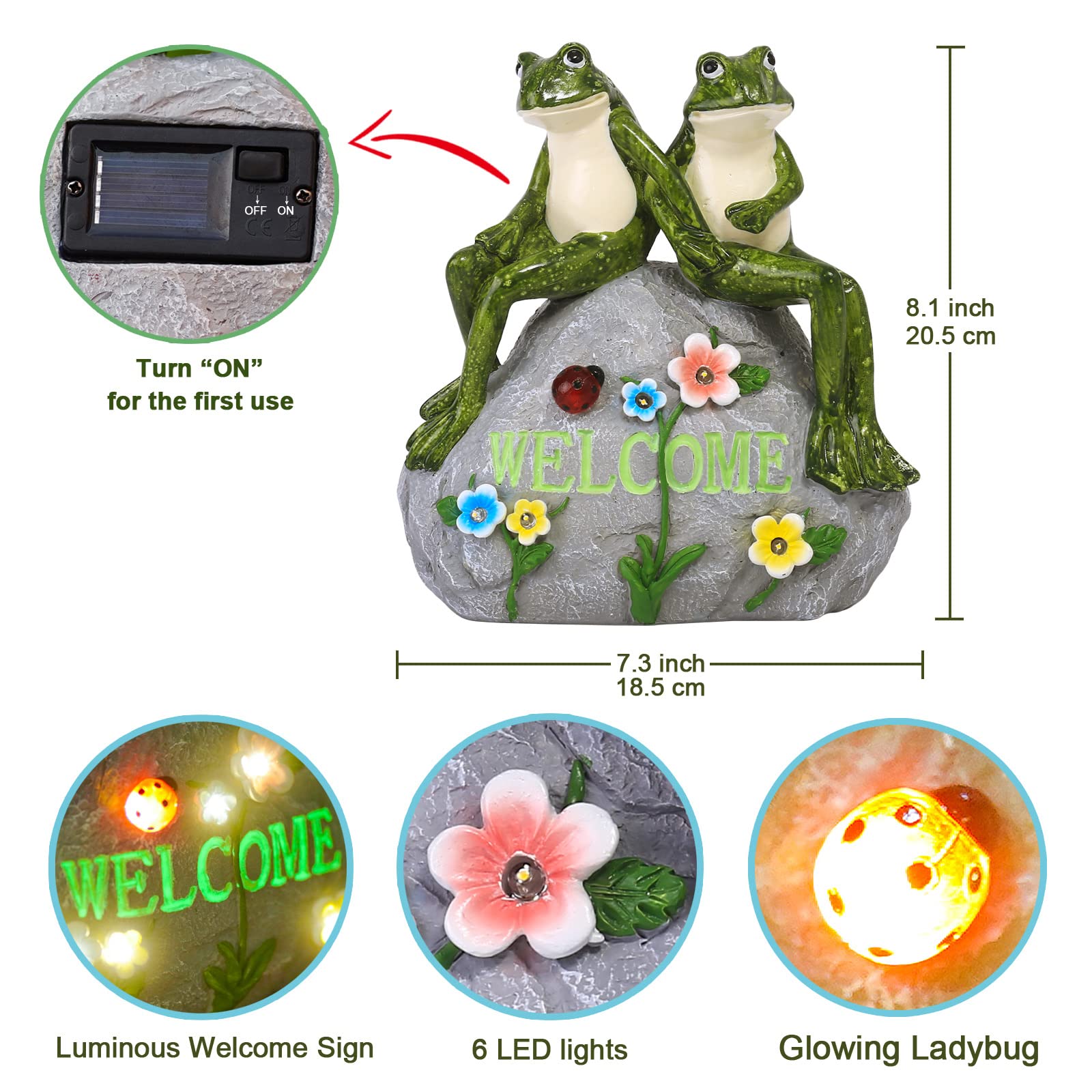 Solar Garden Outdoor Statues Turtle with Succulent and 7 LED Lights - Lawn Decor Tortoise Statue for Patio, Balcony, Yard Ornament - Unique Housewarming Gifts