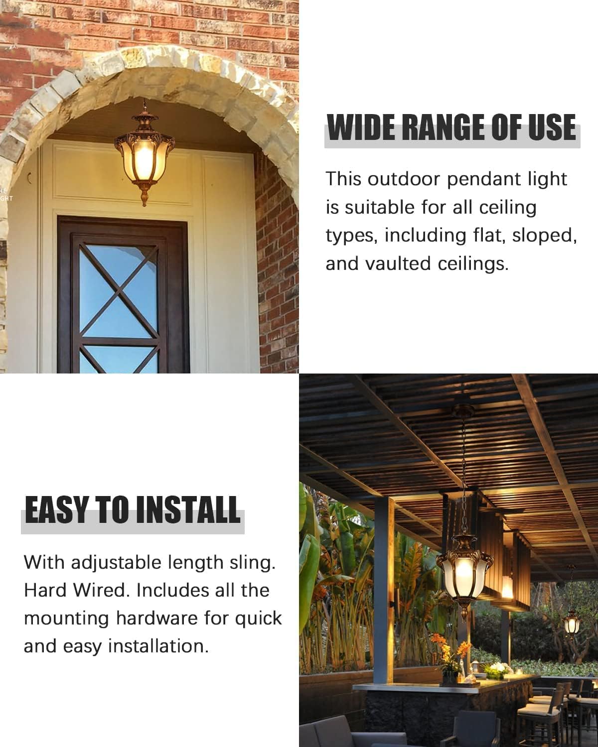 Rustic Victorian E26 Exterior Ceiling Pendant Light American Outdoor Waterproof Chandelier Garden Corridor Grape Frame Pavilion Black Hanging Light Adjustable Suspension Lighting Fixture