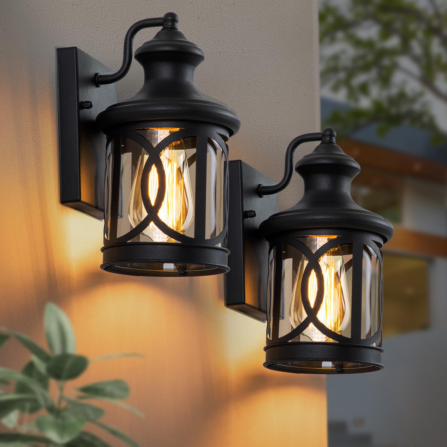 2-Pack Outdoor Wall Lights, Porch Lights, Waterproof Outdoor Wall Sconce, Exterior Light Fixture Matte Black with Clear Glass Shade for Garage Patio Front Door Balcony