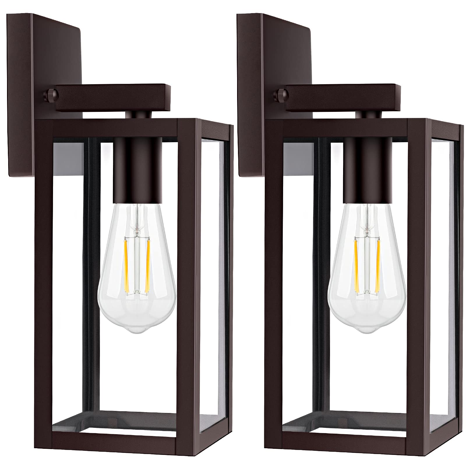 2-Pack Outdoor Light Fixtures Wall Mount, Waterproof Exterior Wall Lanterns with Clear Glass, Anti-Rust Outside Black Wall Sconces, Front Porch Lights for House Garage Doorway, Bulbs Not Included