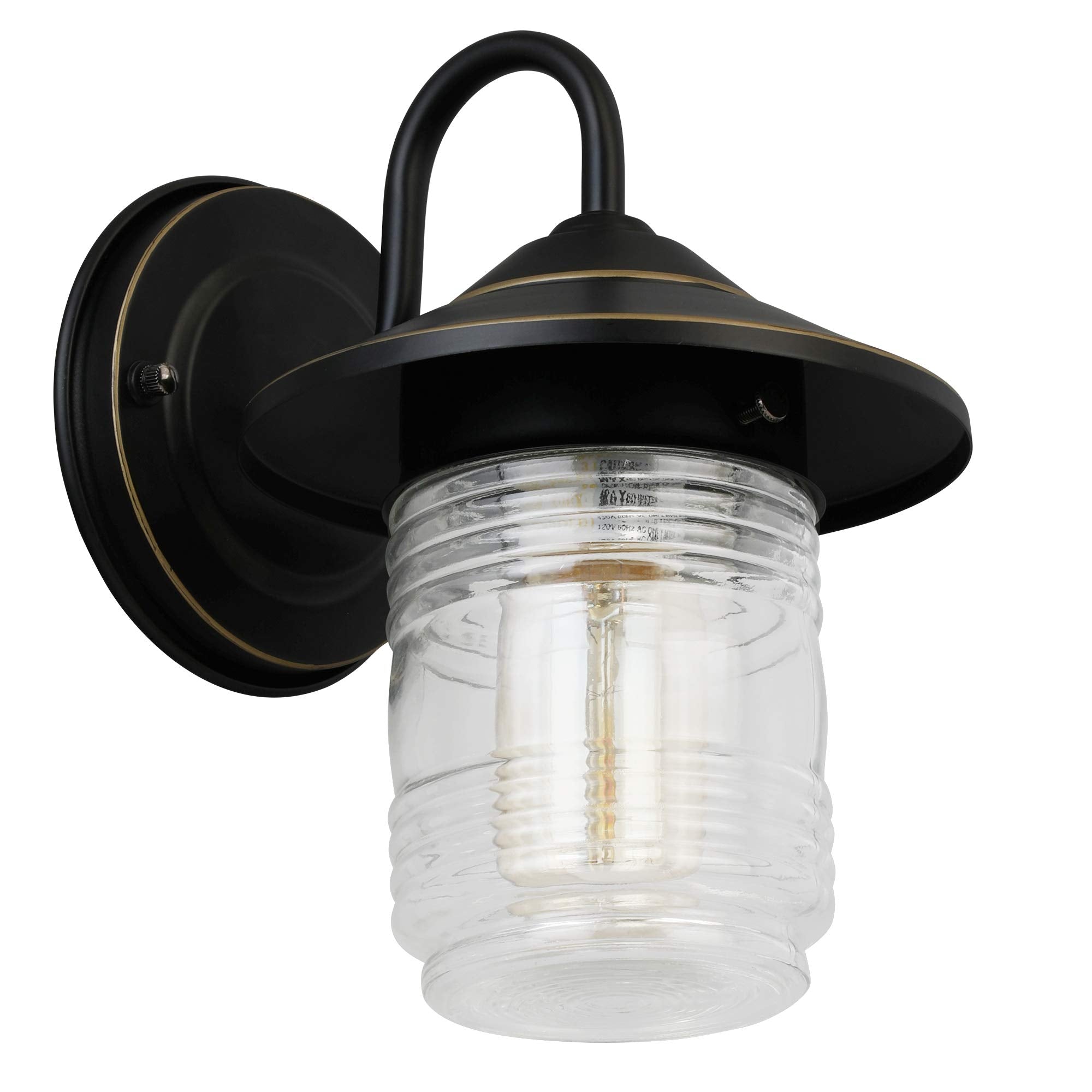 Design House 587311 Jelly Jar Classic 1-Light 2-Pack Indoor/Outdoor Wall Light with Clear Ribbed Glass for Entryway Porch Patio, Oil Rubbed Bronze