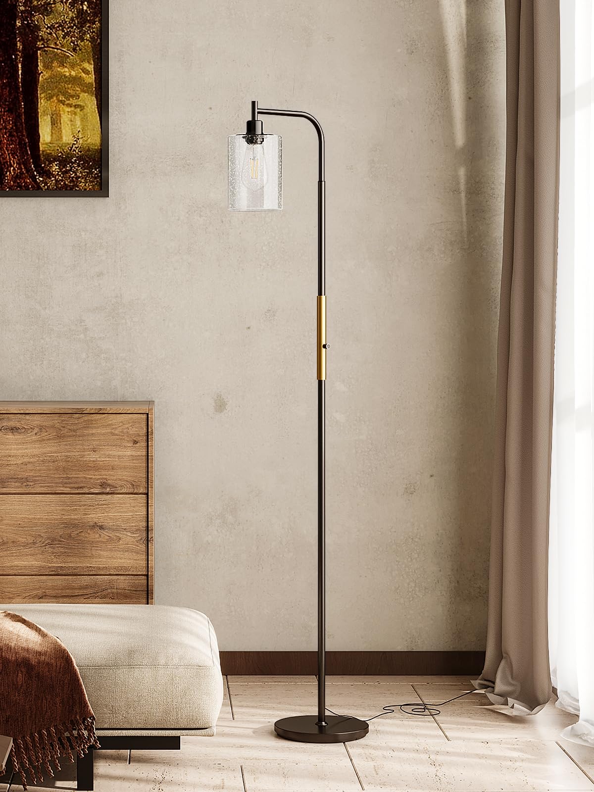 Floor Lamps for Living Room Bright Lighting with Glass lampshade, Modern Bright Floor Lamp with LED Bulbs Industrial Standing lamp for beroom, Tall Pole Lamps Office - Black