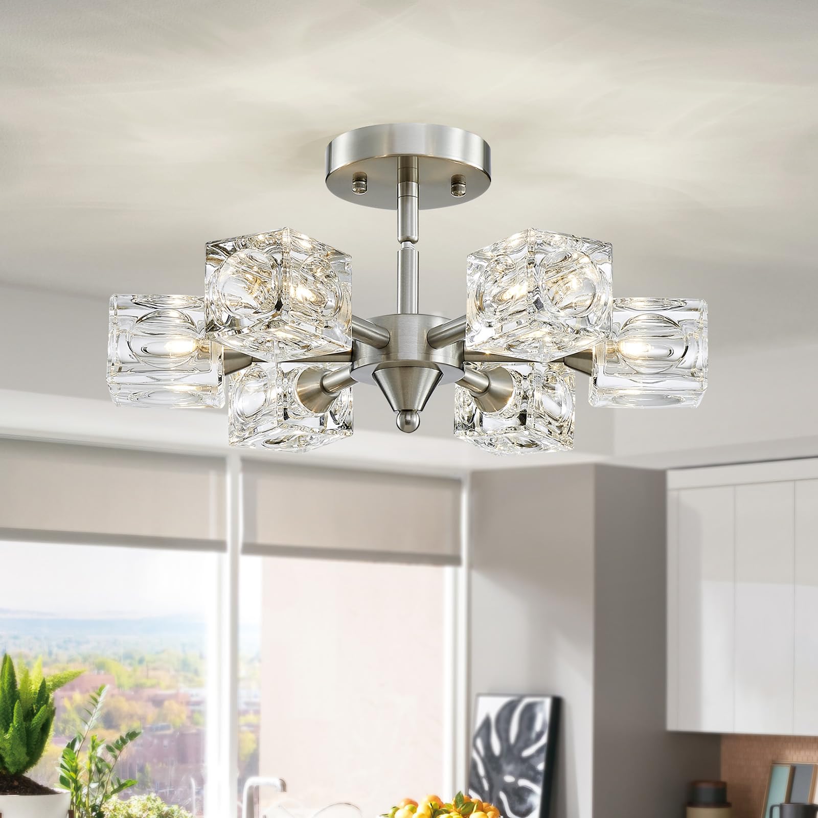 8-Light Semi Flush Mount Ceiling Light Fixture Modern Antique Gold Sputnik Chandeliers Fashion Lighting for Bedroom Dining Room Farmhouse Kitchen Office