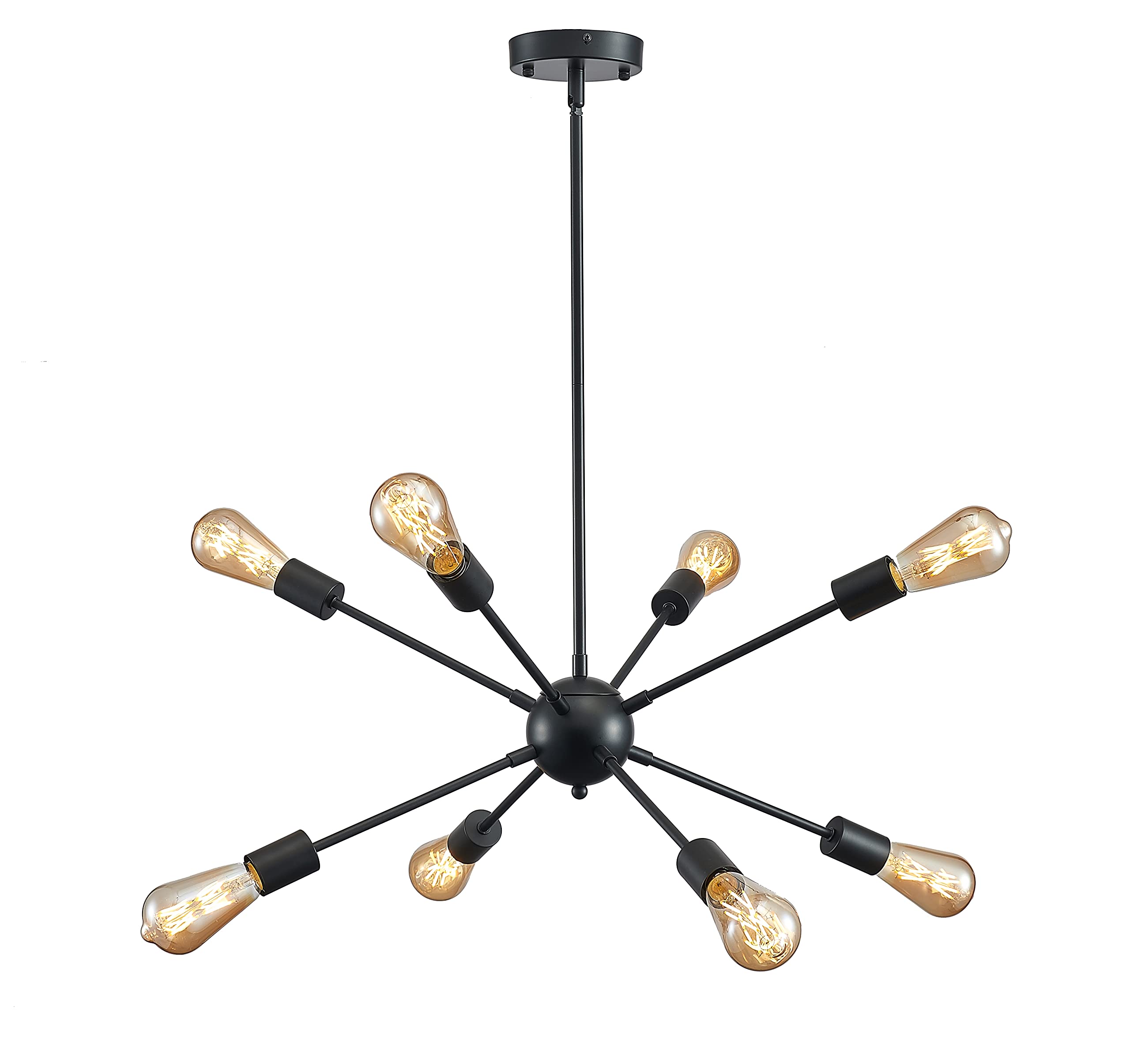 Sputnik Chandelier,Mid-Century Modern Ceiling Light Fixture,Farmhouse 8-Light Black Chandelier, Pendant Hanging Lights Chandeliers for Dining Room,Kitchen, Bedroom,Living Room, Hallway