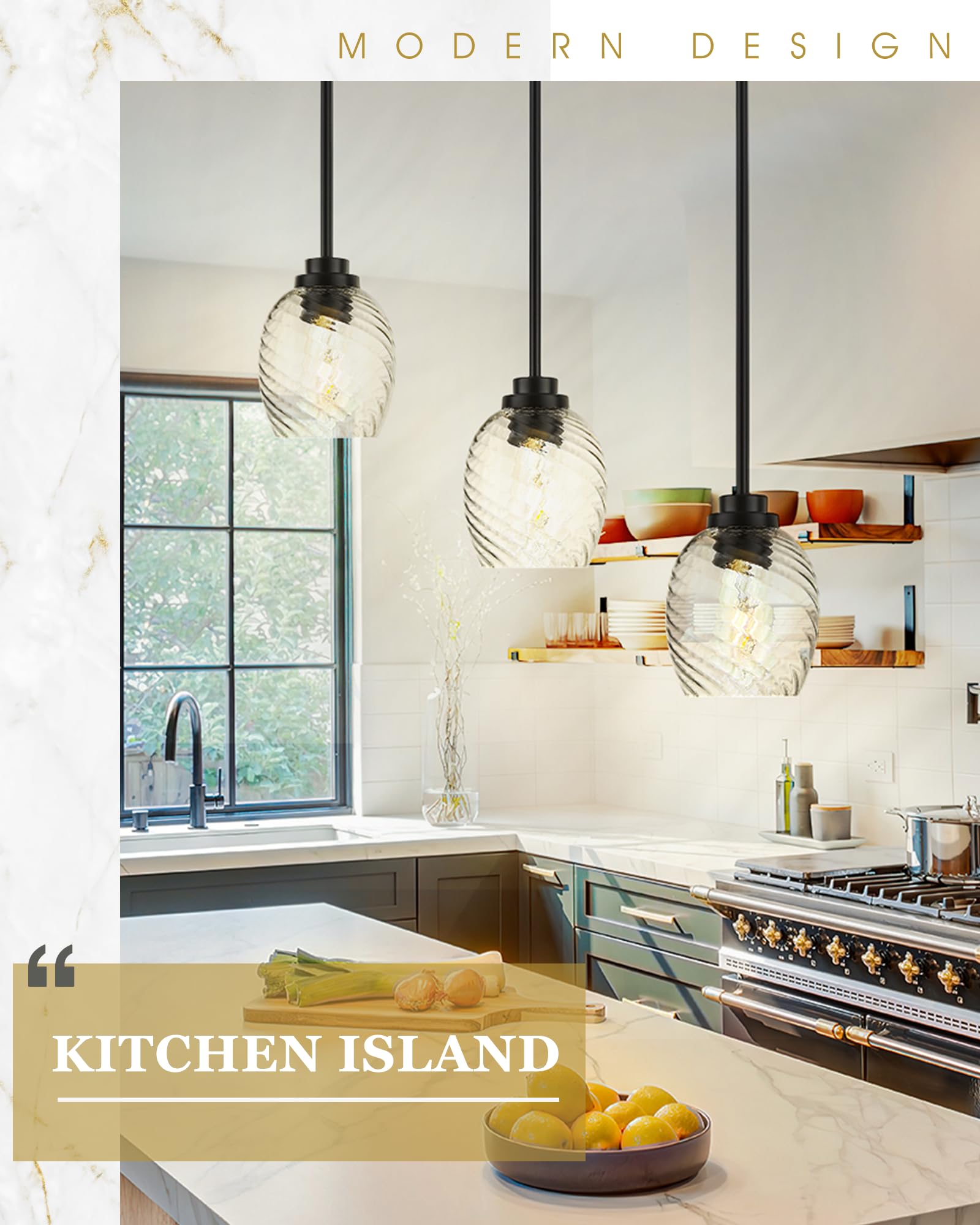 Brass Pendant Lights Kitchen Island 2 Pack, Farmhouse Gold Pendant Light with Clear Glass Globe Shade, Kitchen Island Lighting for Dining Room Entryway, AD-22280-1P2-GD-C