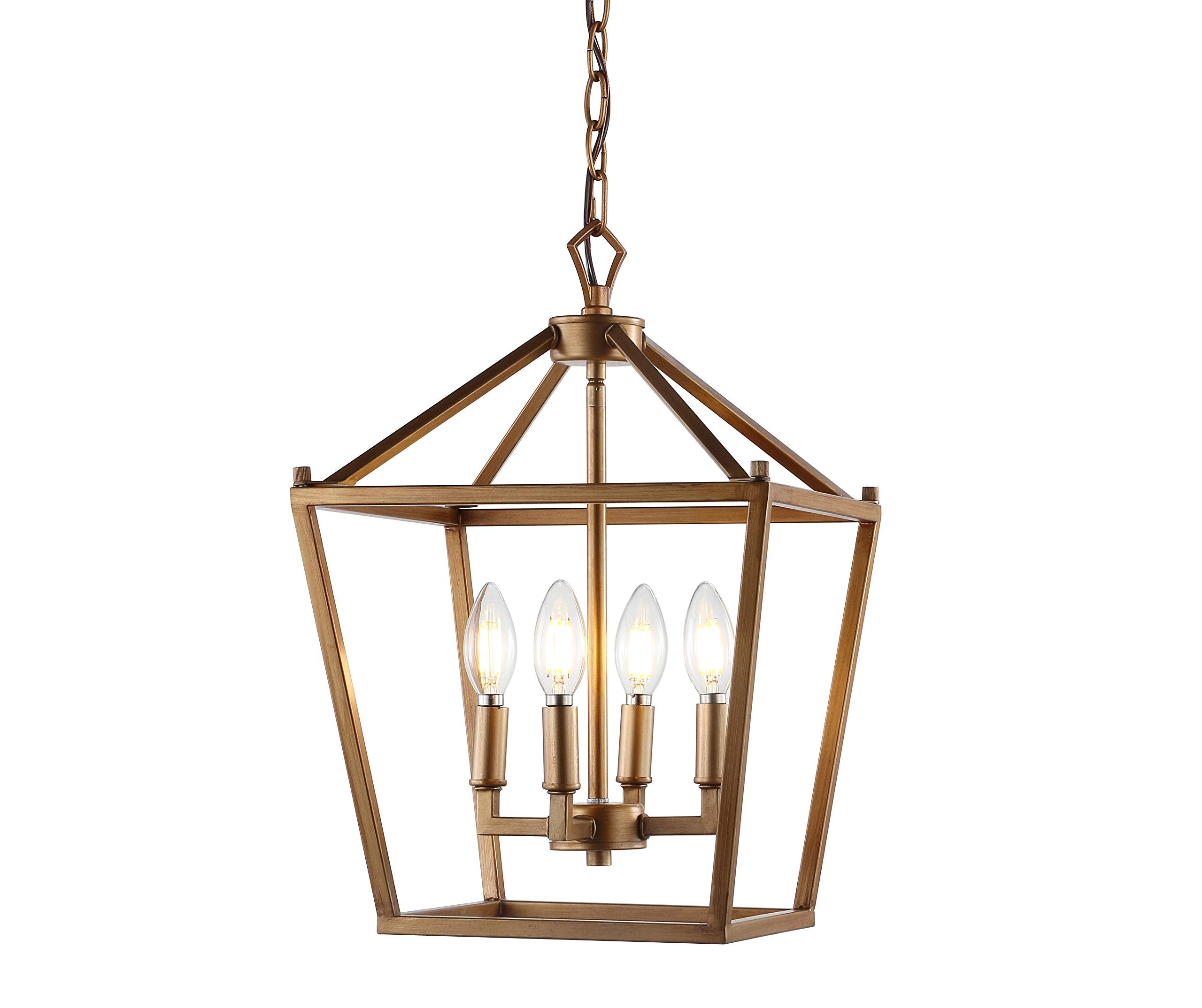 Lantern Dimmable Adjustable Metal LED Pendant Classic Traditional Farmhouse Dining Room Living Room Kitchen Foyer Bedroom Hallway, 10 in, Antique Gold