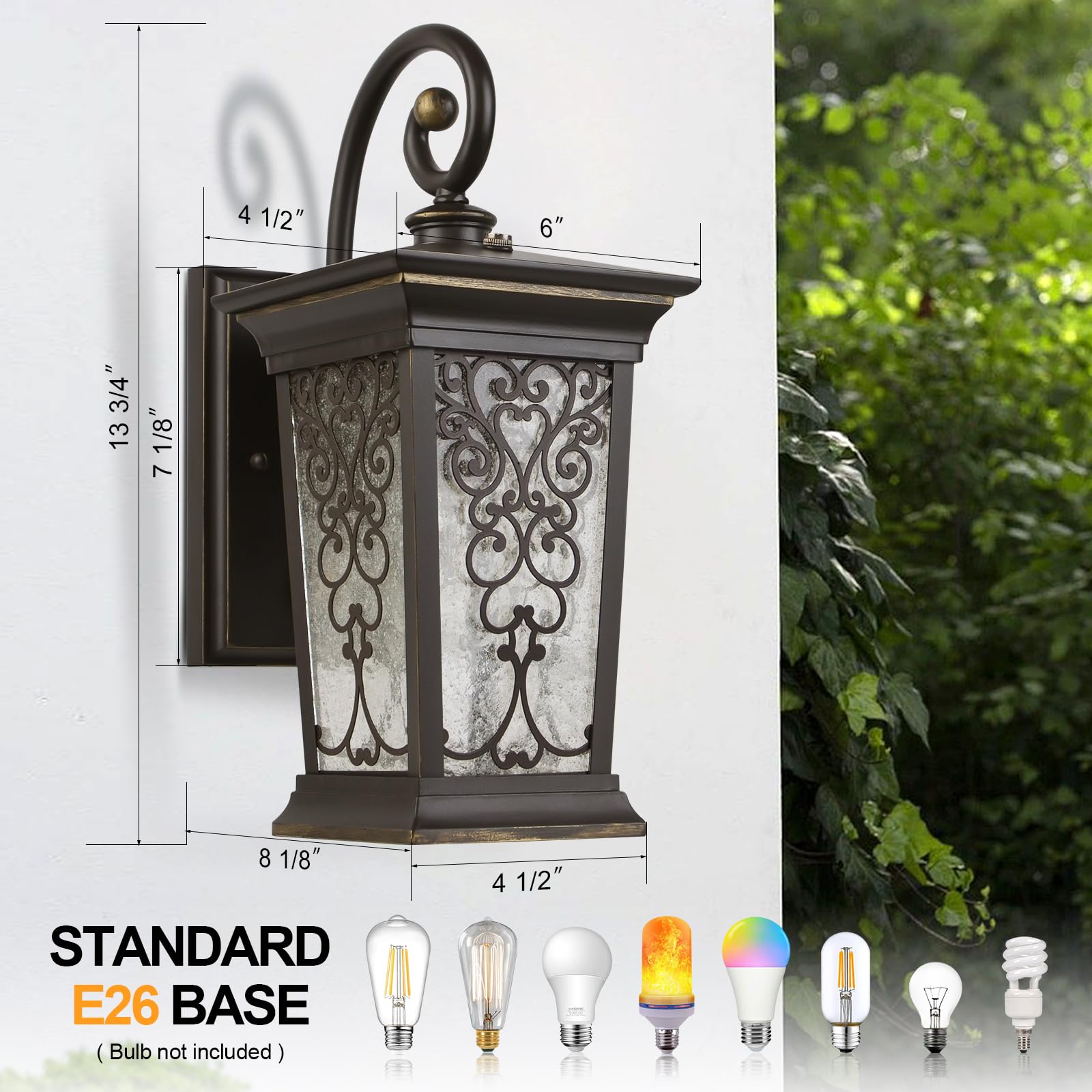 Outdoor Wall Lights Fixture, Exterior Wall Lanterns, Waterproof&All-Weather Wall Sconce, Porch Outside Lights for Entryway, House Front Door Patio Garage, E26 Base&Clear Seeded Glass.