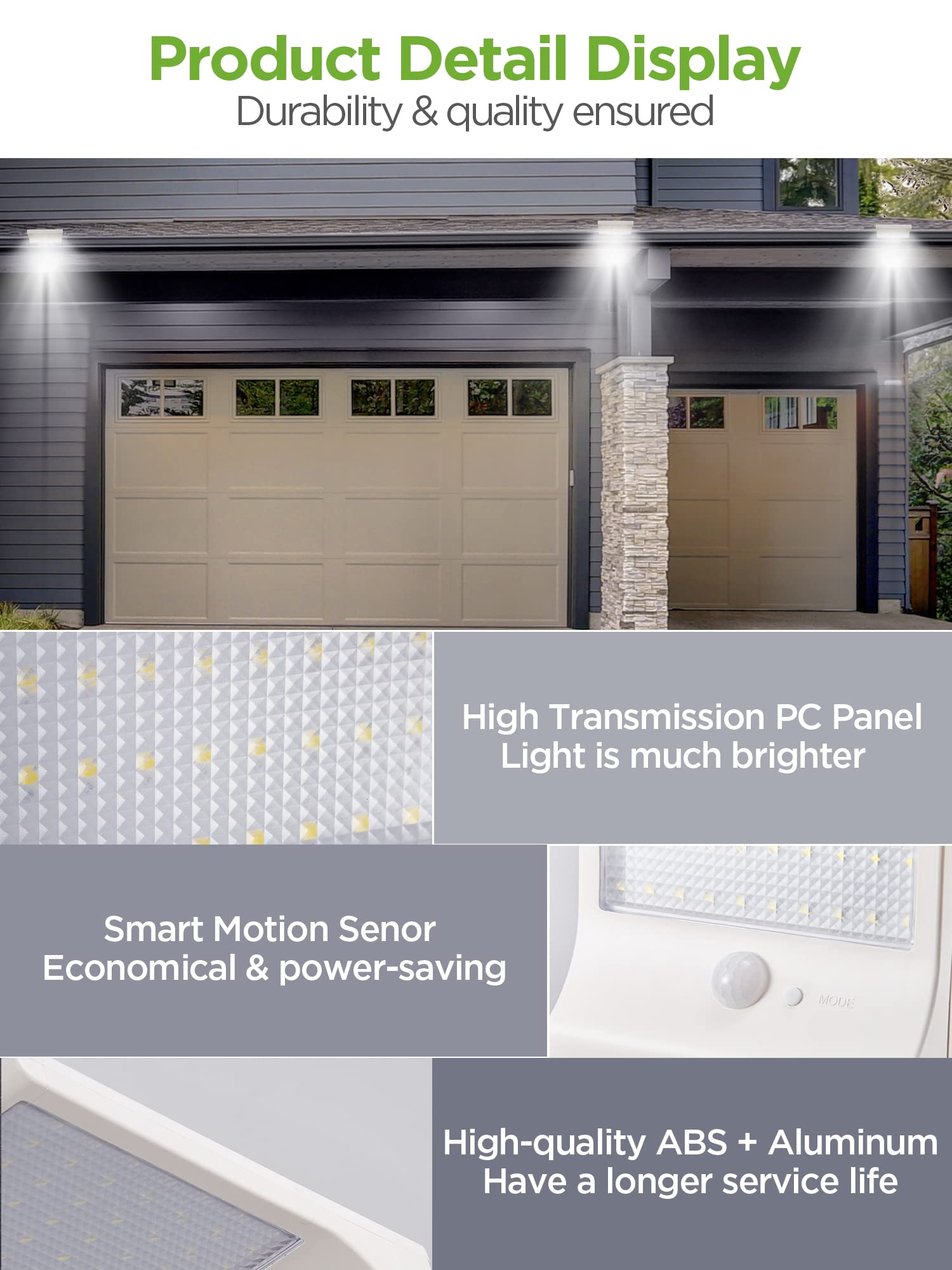 Solar Outdoor Lights, 80 LEDs Solar Motion Sensor Lights with 4 Working Modes Solar Wall Lights IP65 Waterproof 450 Lumens Solar Gutter Lights for Front Door, Yard, Garage, Pack of 2