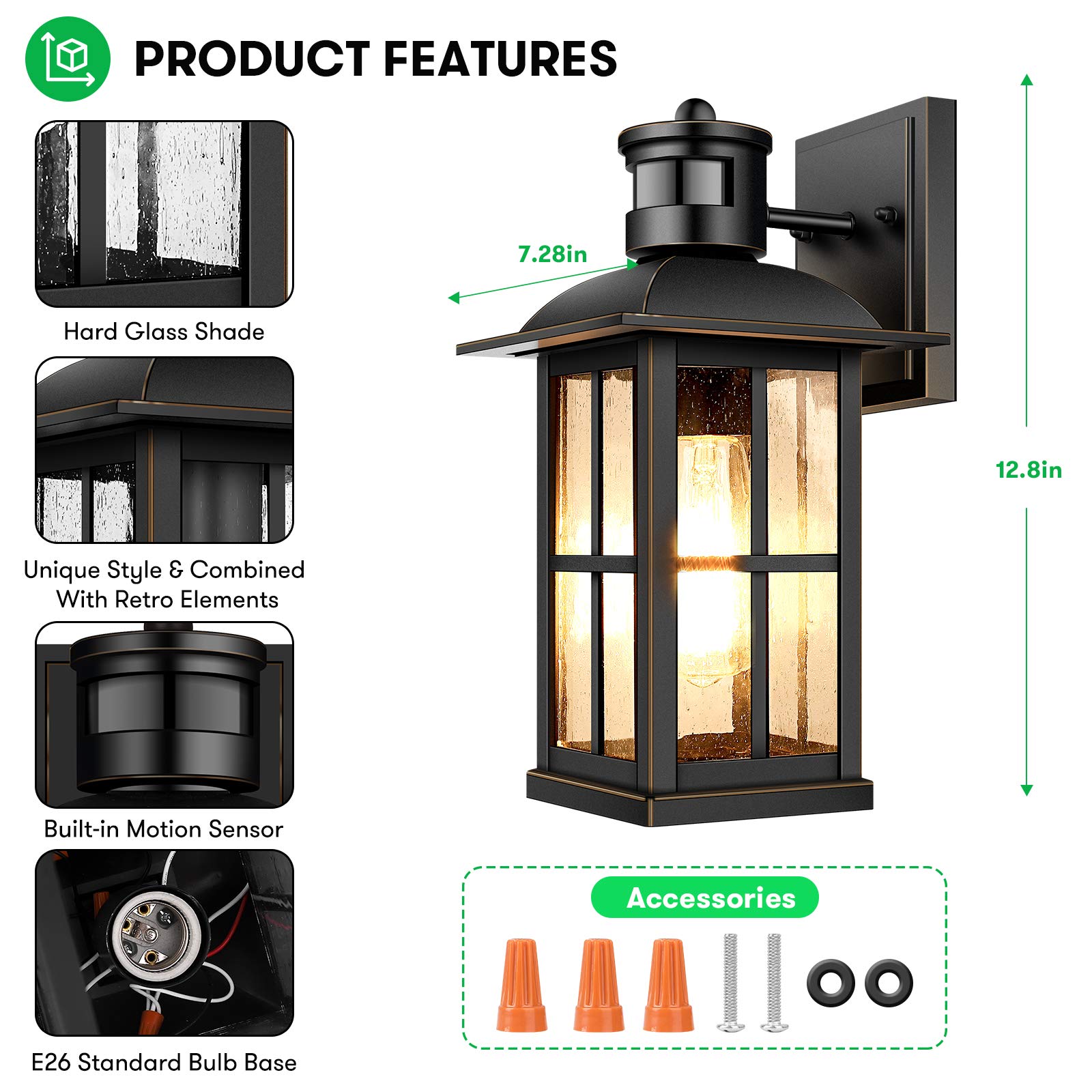 Outdoor Light - Advanced Dusk to Dawn Exterior Lantern Fixtures Wall Sconce, Waterproof Porch Light Fixtures Wall Mount for Entryway Garage, Anti-Rust 100% Aluminum