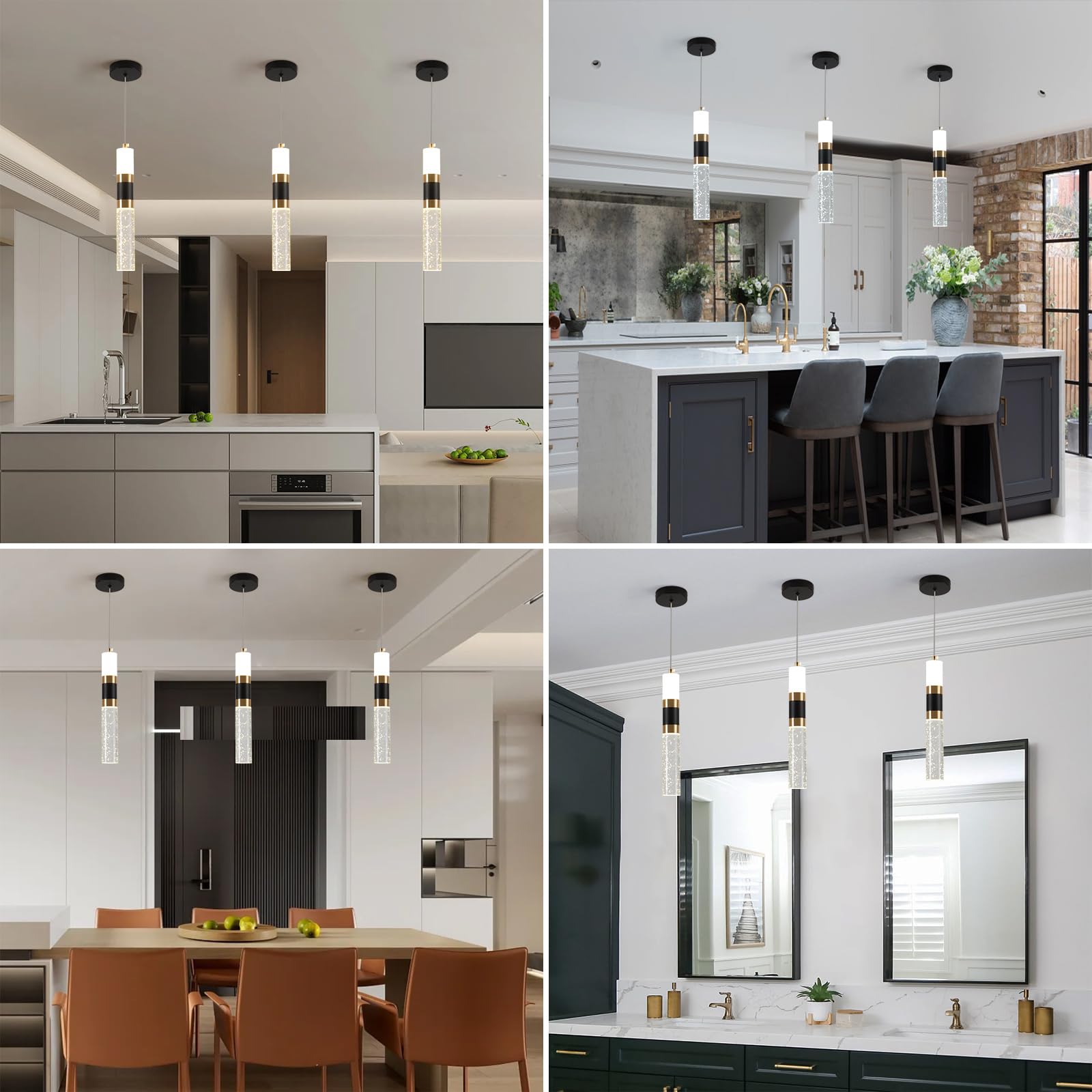 3-Light LED Pendant Lights Kitchen Island, 3-Light Cluster Pendant Lighting, Dimmable LED Modern Pendant Lights Kitchen Island, Pendant Lighting for Dining Room Table