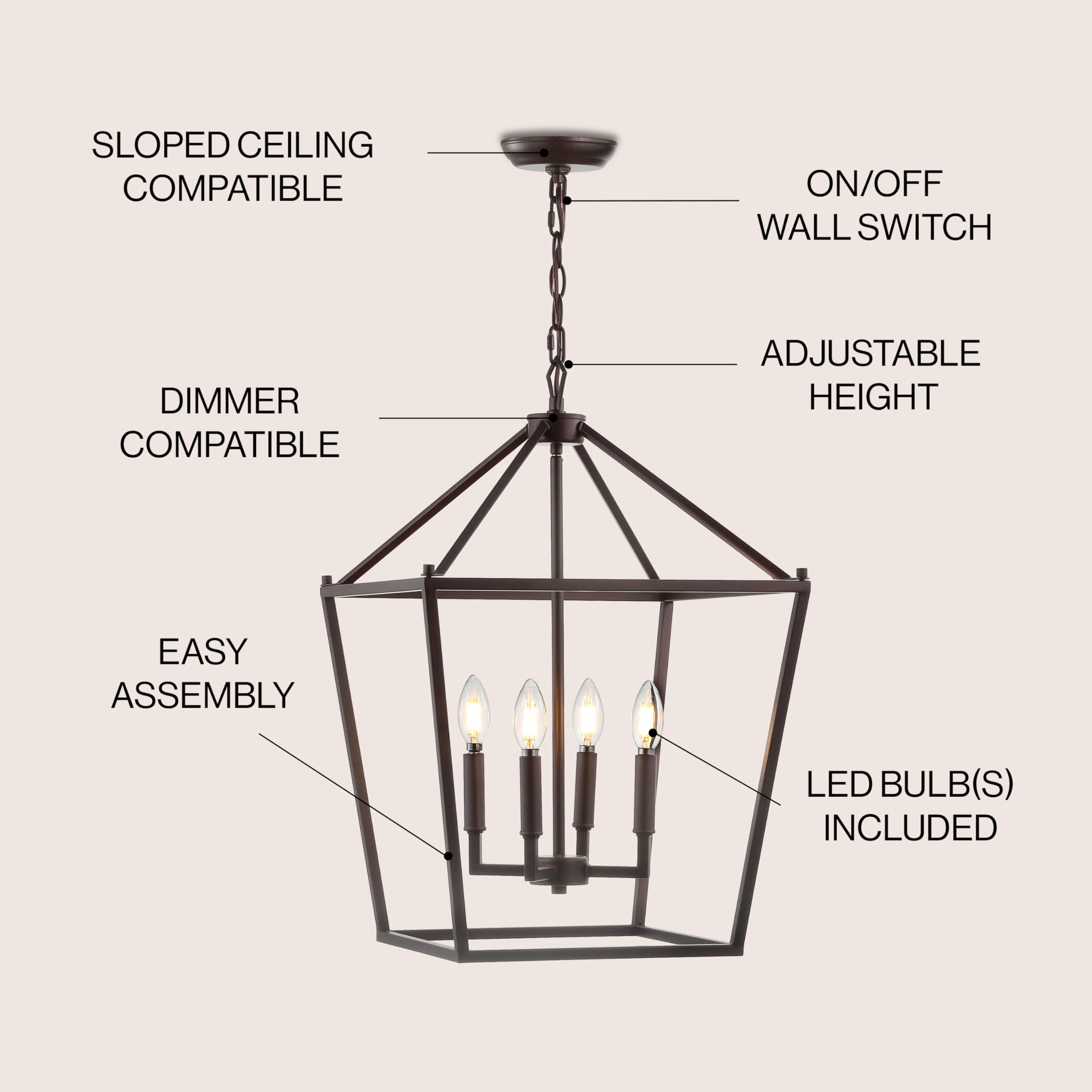 Lantern Dimmable Adjustable Metal LED Pendant Classic Traditional Farmhouse Dining Room Living Room Kitchen Foyer Bedroom Hallway, 10 in, Antique Gold