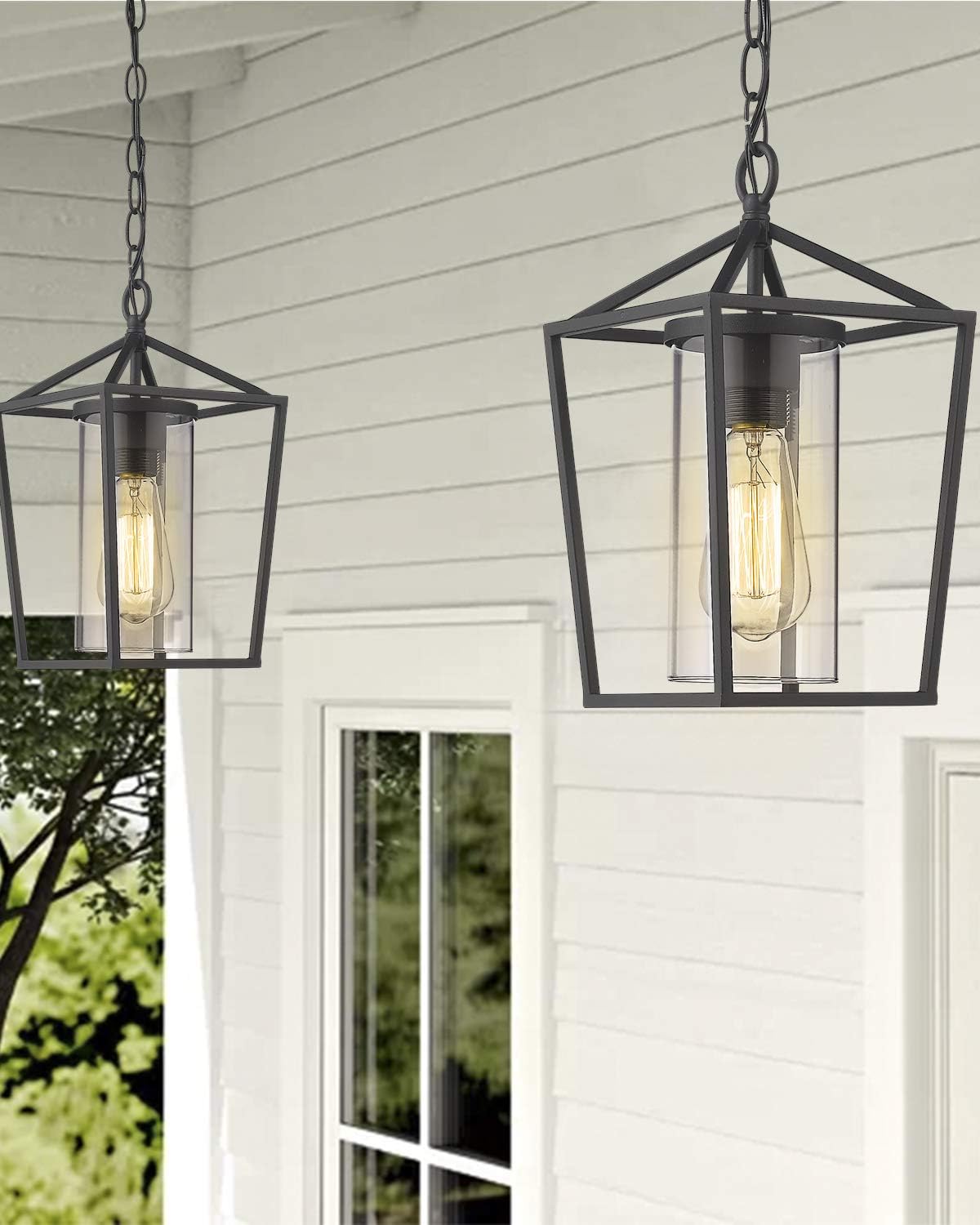 Modern Outdoor Pendant Light, 1-Light Outdoor Hanging Lantern Light in Balck Finish with Clear Glass, 20065H BK