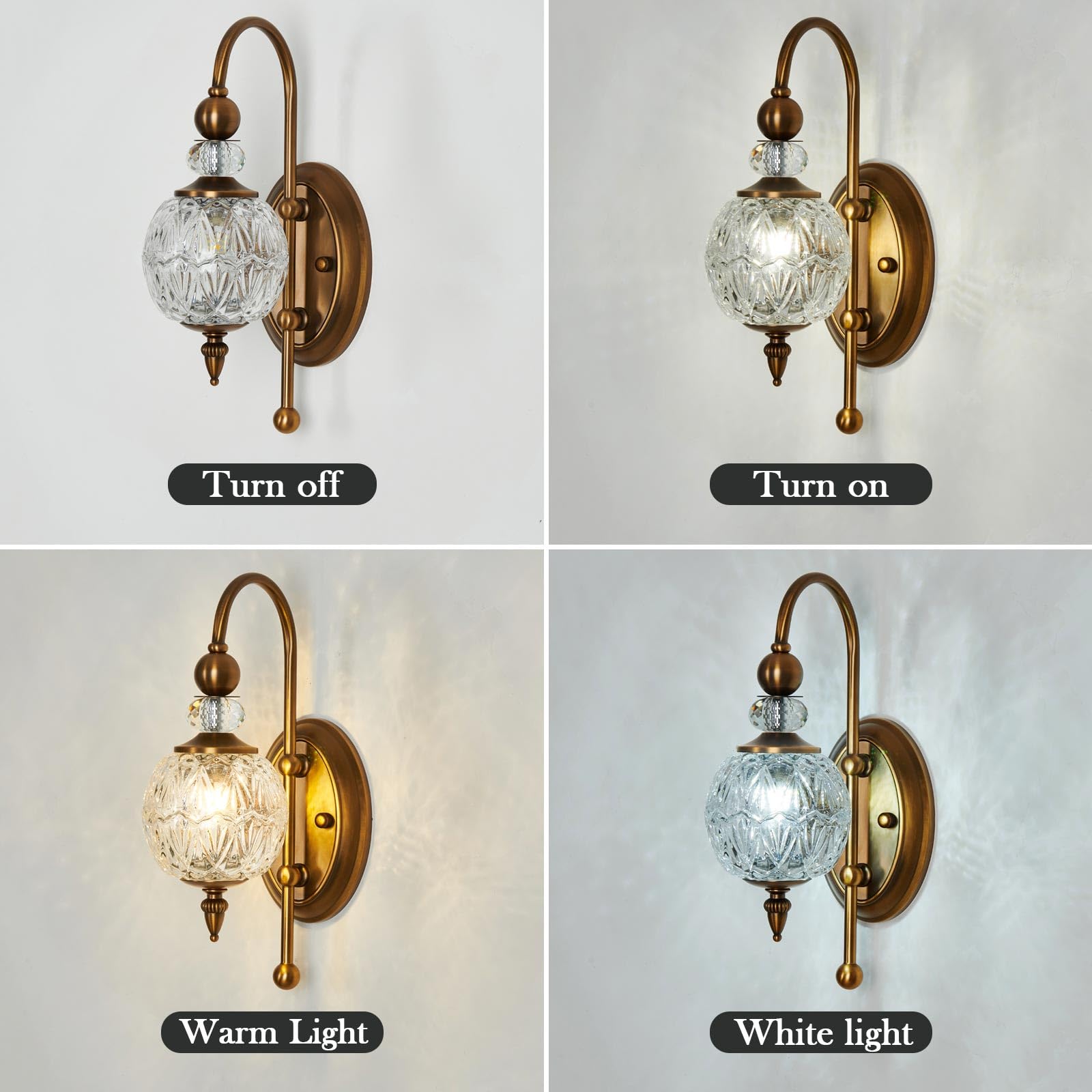 Vintage Gold Wall Sconce with Glass Globe Shade Mid Century Brushed Brass G9 Bulb Vanity Light Indoor Wall Light for Bathroom Farmhouse Bedroom Living Room Hallway