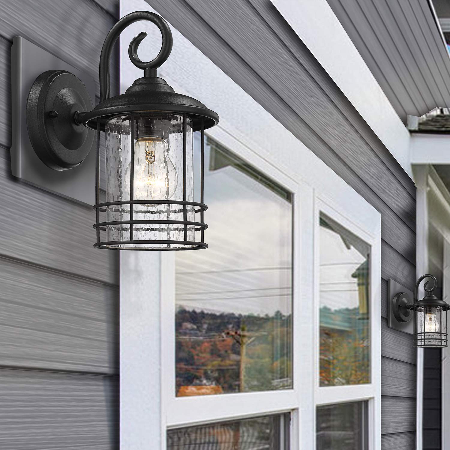 Outdoor Wall Sconce 2 Pack, 14.5 Inch Black Exterior Wall Mount Light Fixtures, Farmhouse Outside Lights for House, Garage, Porch, Patio, Yard, Hallway