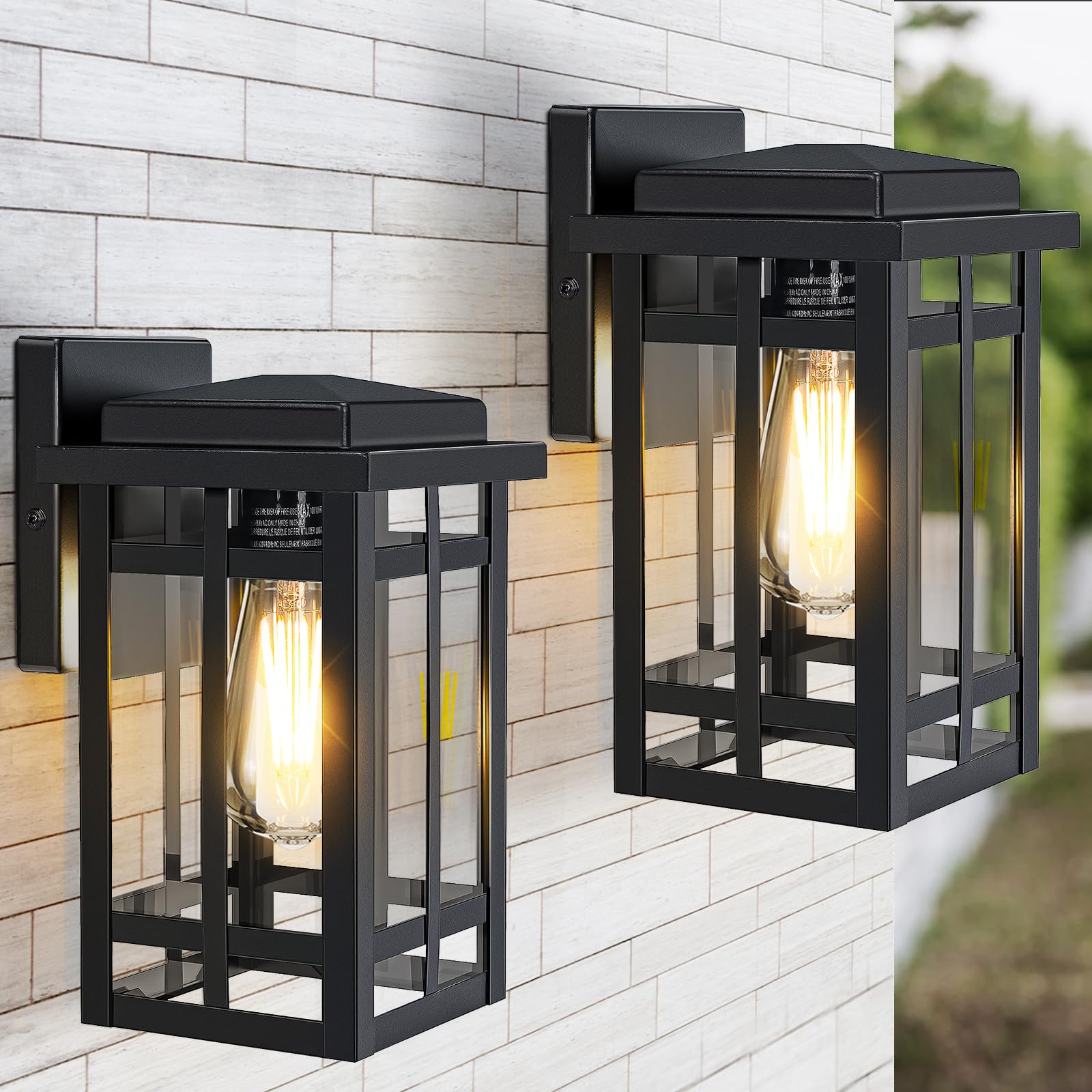 Outdoor Wall Light Fixtures 9.76'', Waterproof Porch Lights Wall Lanterns, Exterior Modern Matte Black Wall Mount Lighting, Anti-Rust E26 Socket Wall Scones for Front Door Garage, 2 Pack