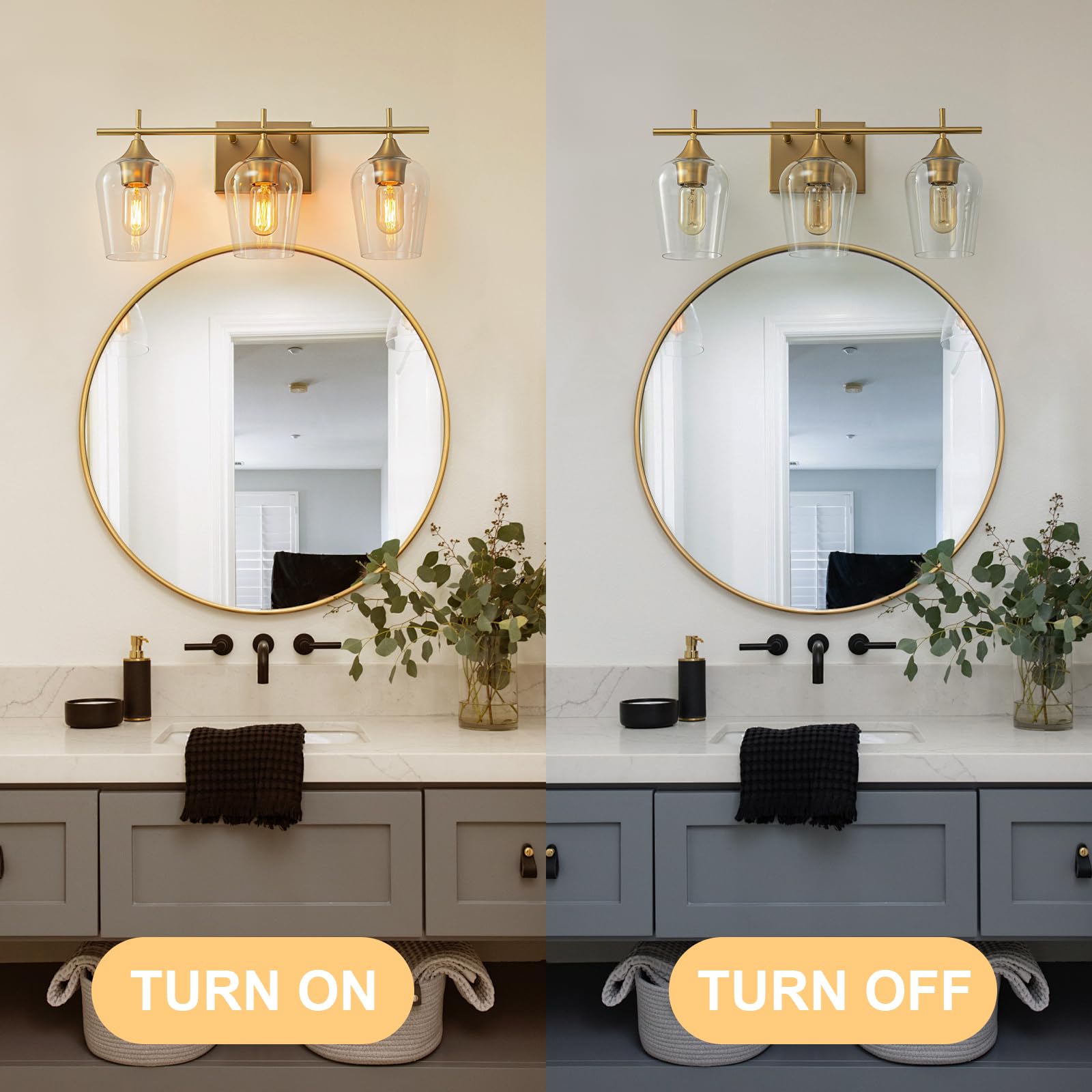 Vanity Lights Fixtures, 2 Light Bathroom Light, Black Bathroom Lighting Fixtures Over Mirror with Clear Glass Shade, Modern Vanity Lighting for Bath, Living Room, Bedroom